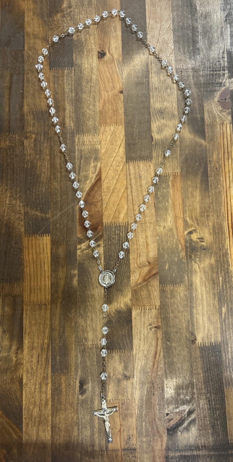 Antique Creed Sterling Silver Beaded Cross/ Virgin Mary Rosary 37.3 Grams