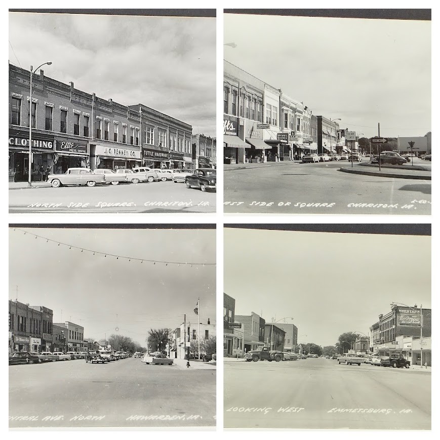 4 RPPC's ~ IOWA Towns Street Scenes ~ Coca-Cola, JCPennys, Dr Pepper signs