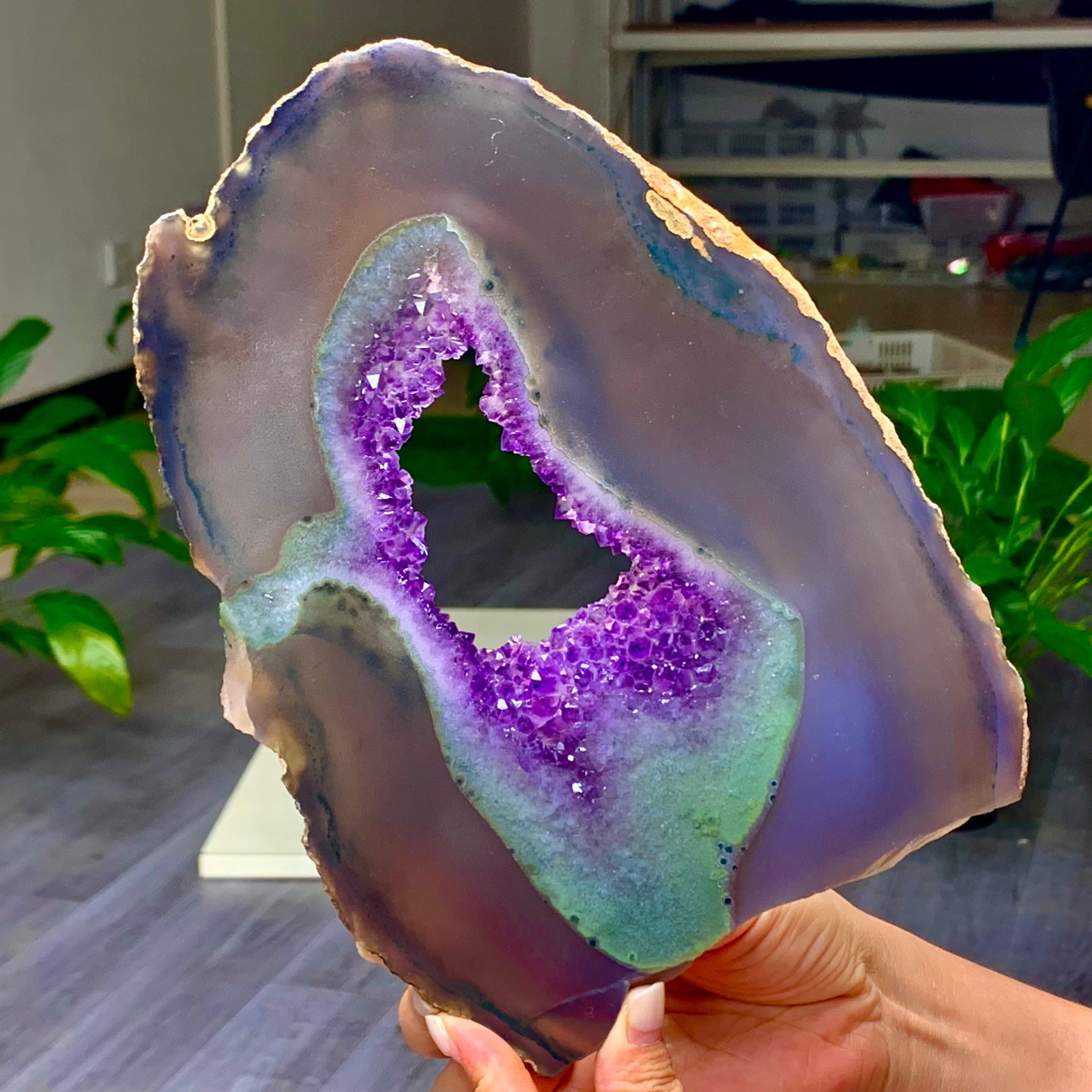 1.85LB Natural Amethyst agate  slice quartz cluster crystal specimen /Brazil