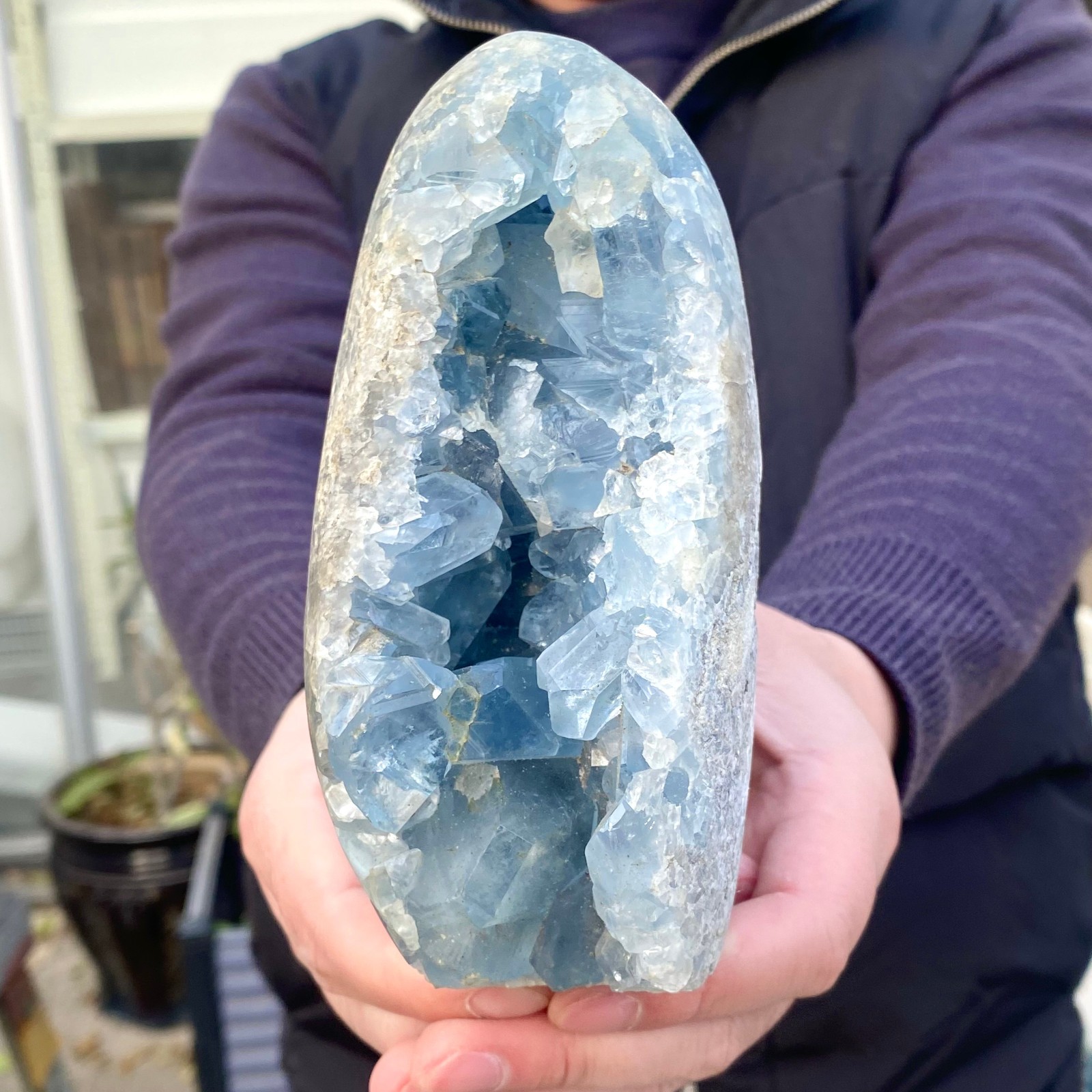 3.94LB Large Natural Blue Celestite Crystal Geode Quartz Cluster Mineral Specime