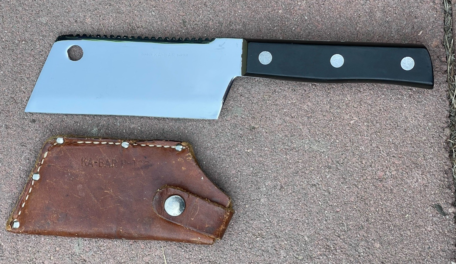 Vtg KA-BAR P-19S Cleaver Survival Knife Mirror Chrome With Original Sheath NICE