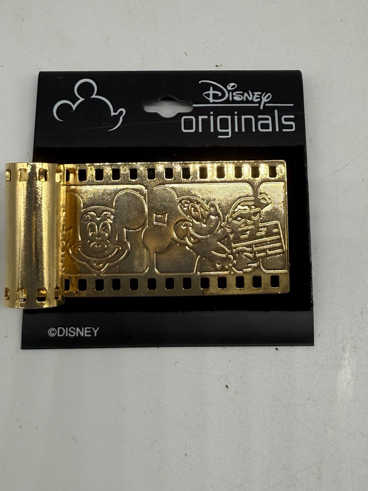 Vintage Disney Originals Gold Tone Film Strip Pin Mickey Donald Clapperboard NOS