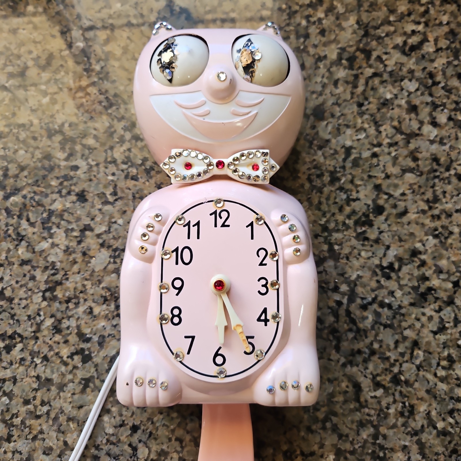 Vtg Pale Pink Jeweled Kit Cat Clock Klock ~ Parts, Not Working ~ Does Have Tail
