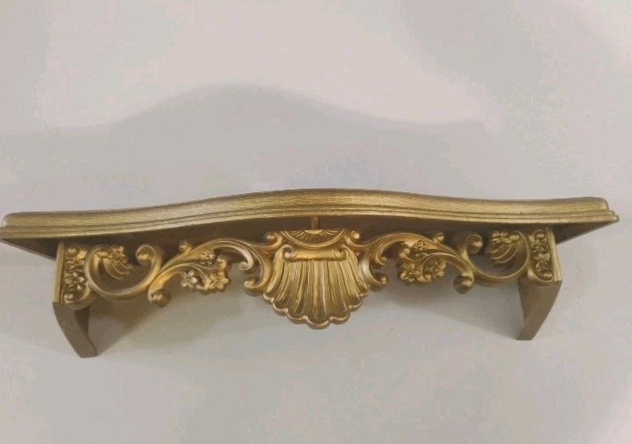 Vintage Homco 1970s Gold Wall Pocket Shelf Hollywood Regency Faux Wood 16\