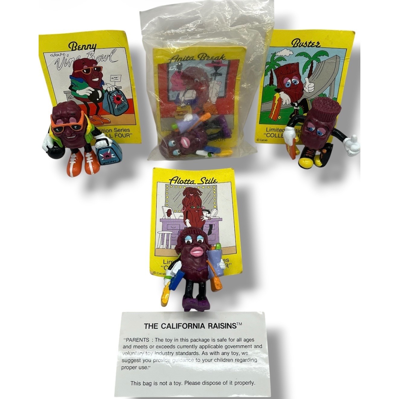 Vintage 1991 Hardees California Raisins Family of the 90s Set of 4 Figures Cards Vintage 1991 Hardees California Raisins Family of the 90s Set of 4 Figures Cards