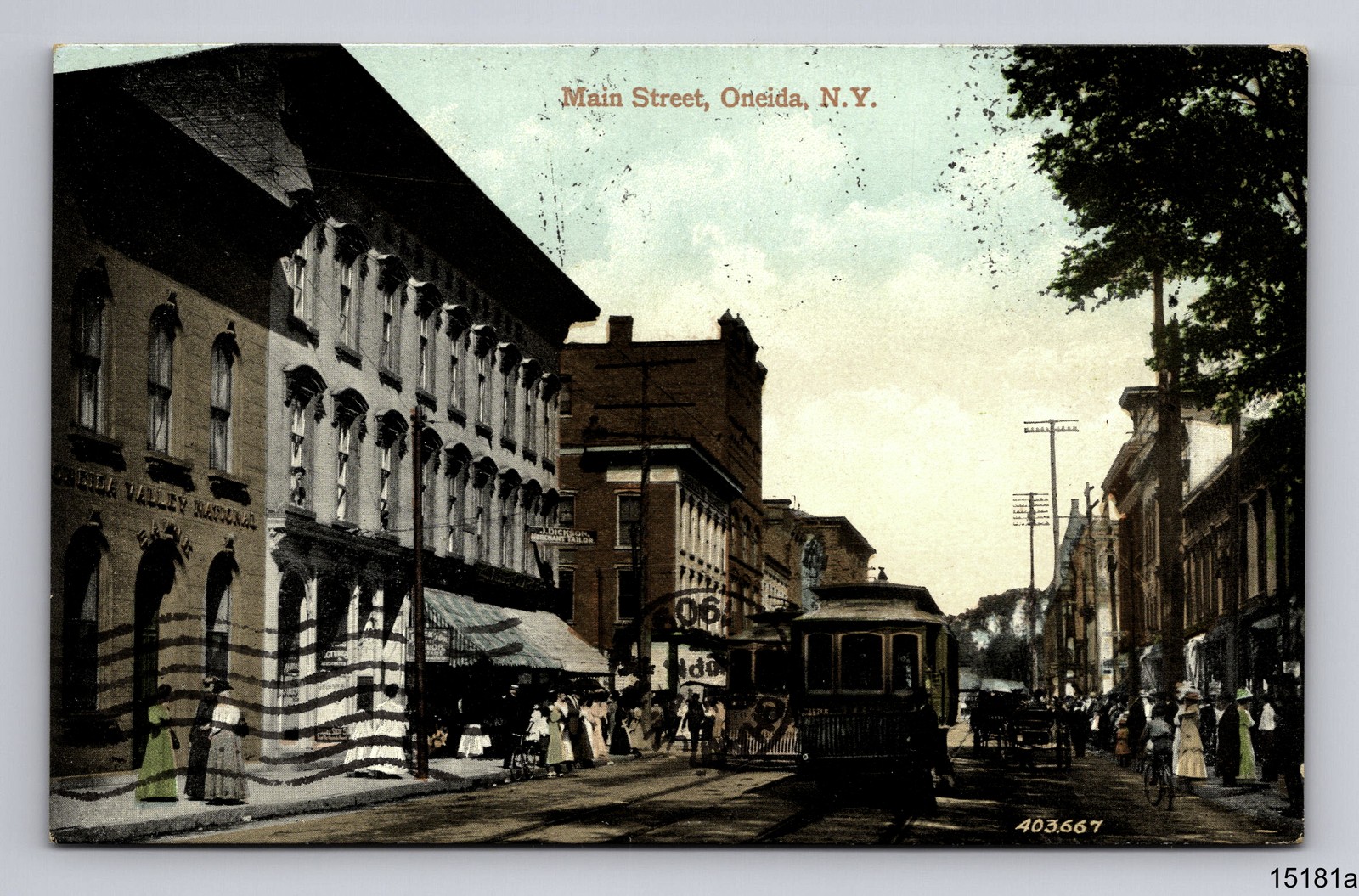 1909 Main Street Trolley Cars People Women Oneida NY AM Wiggins Postcard 1909 Main Street Trolley Cars People Women Oneida NY AM Wiggins Postcard
