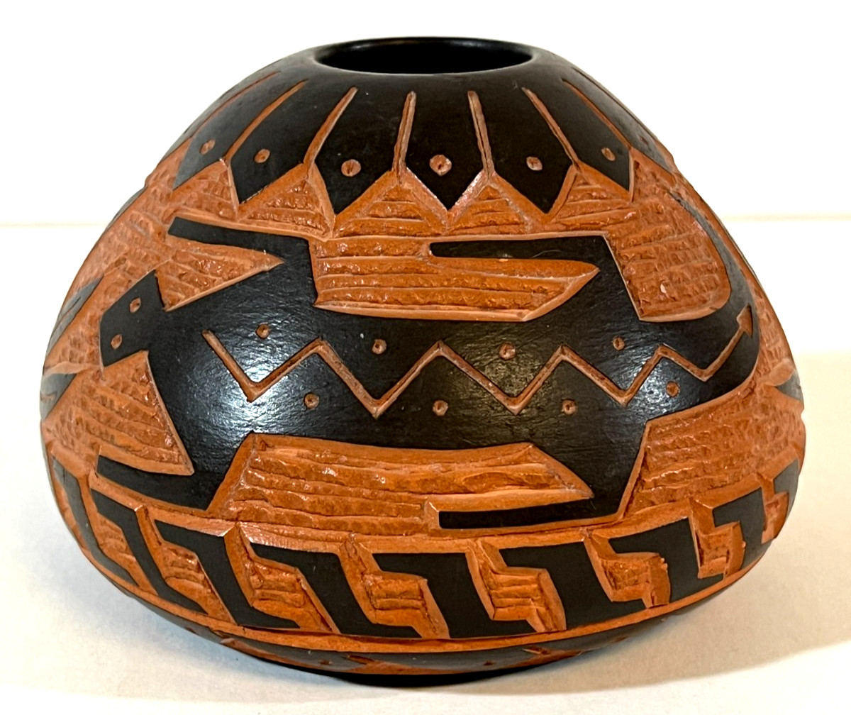 Vintage Laguna Pueblo Hand-Etched Polychrome Pottery Jar Signed P. K. Lucario 93