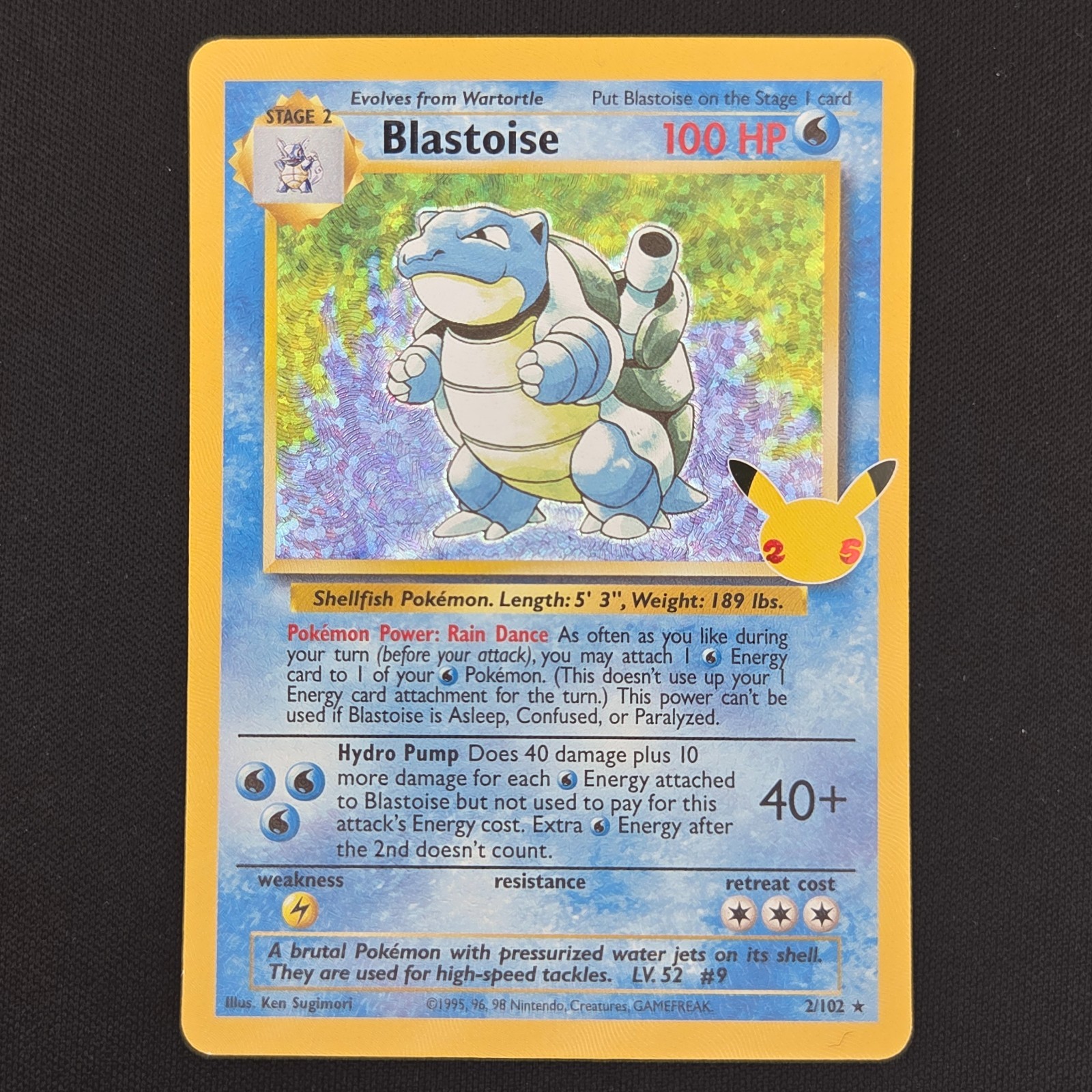 Pokemon TCG Card Blastoise 2/102 Celebrations Classic Collection Holo - NM- Pokemon TCG Card Blastoise 2/102 Celebrations Classic Collection Holo - NM-