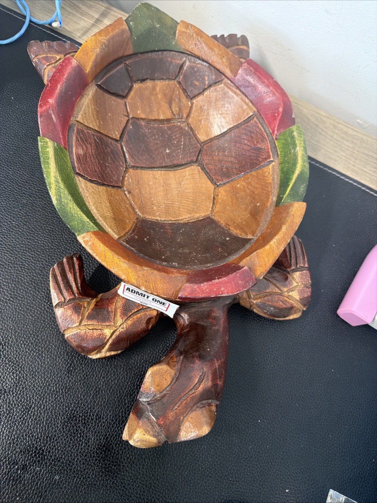 Hand Carved Wood Large  Turtle Bowl,Unique Conversation Piece To Any Collection