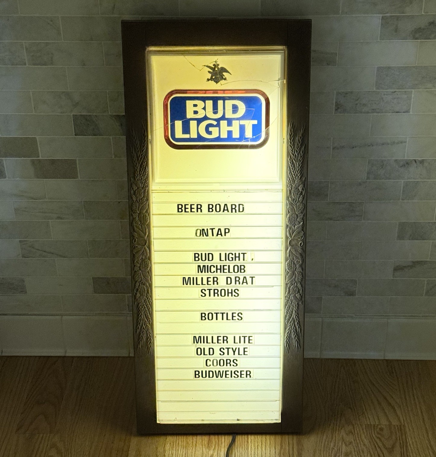 Vintage 1986 Bud Light Lighted Beer Menu Board Sign Letters 33x14