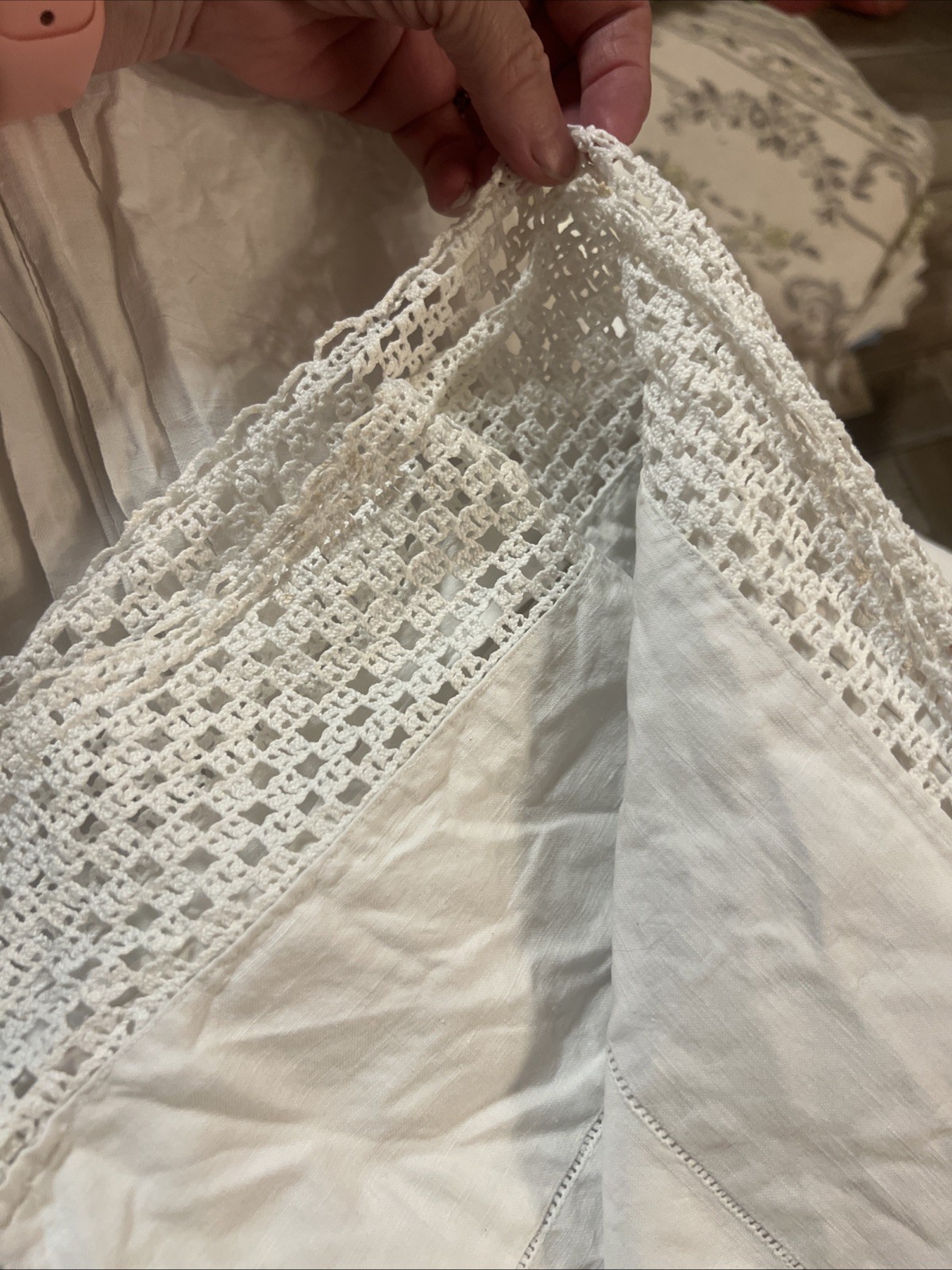 Antique Métis French-Belgian Flat sheet Lace White Fabric Curtain Table Cloth