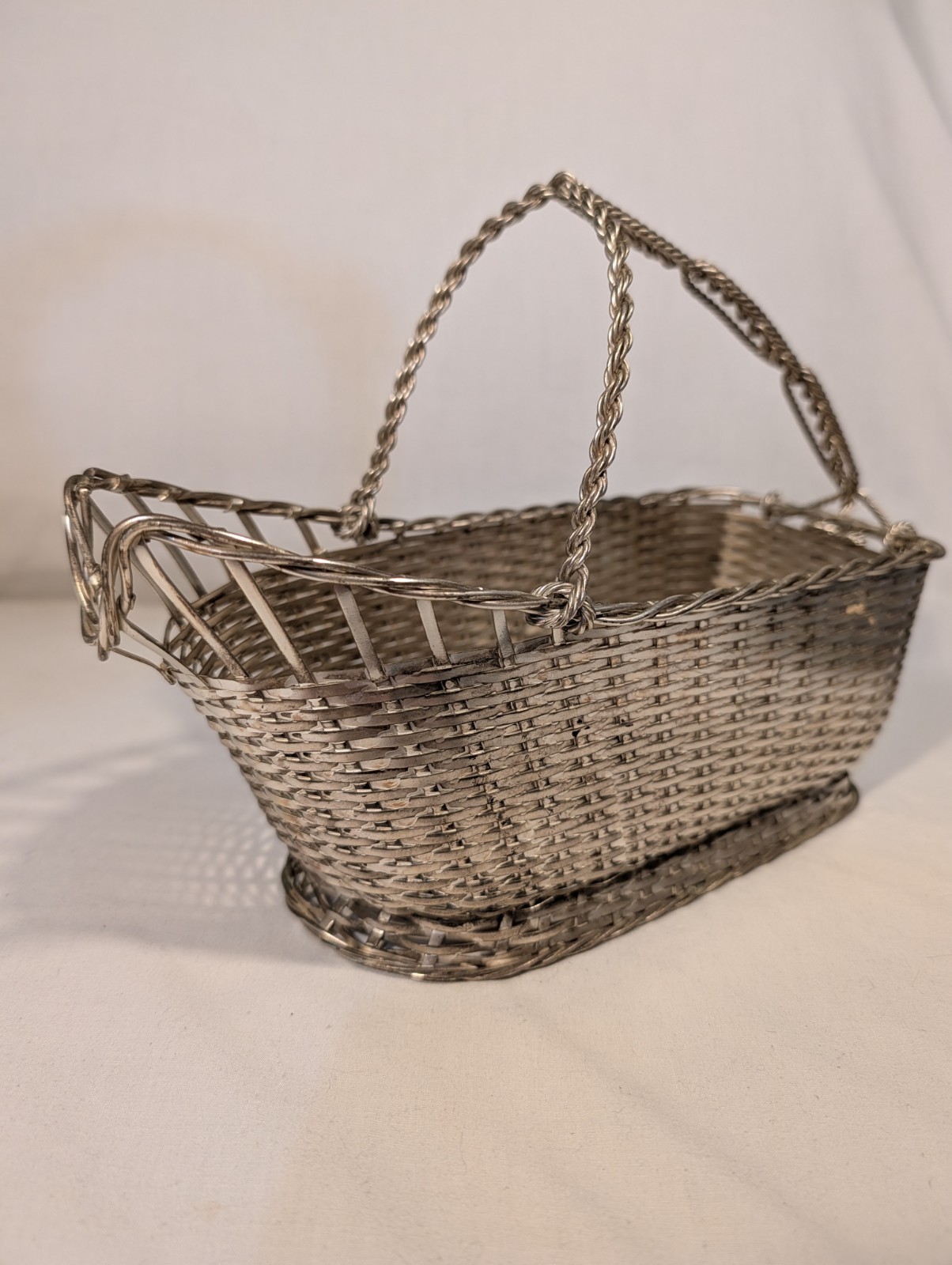 French Christofle Gallia with Mark Silver Plate Metal Woven Wire Wine Basket French Christofle Gallia with Mark Silver Plate Metal Woven Wire Wine Basket