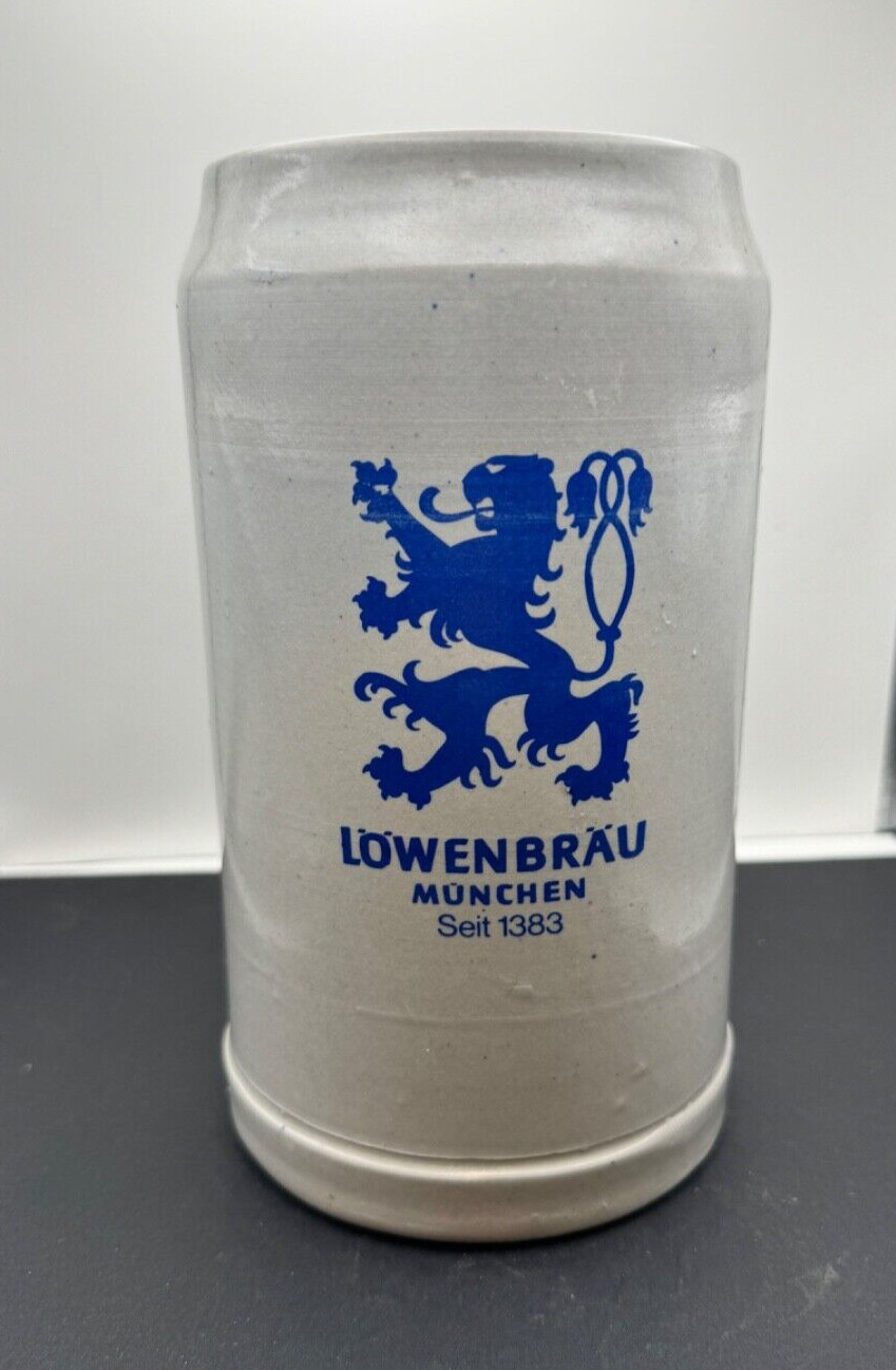 Large Vintage 1 L One Liter Lowenbrau Munchen Stoneware Beer Stein Mug Germany