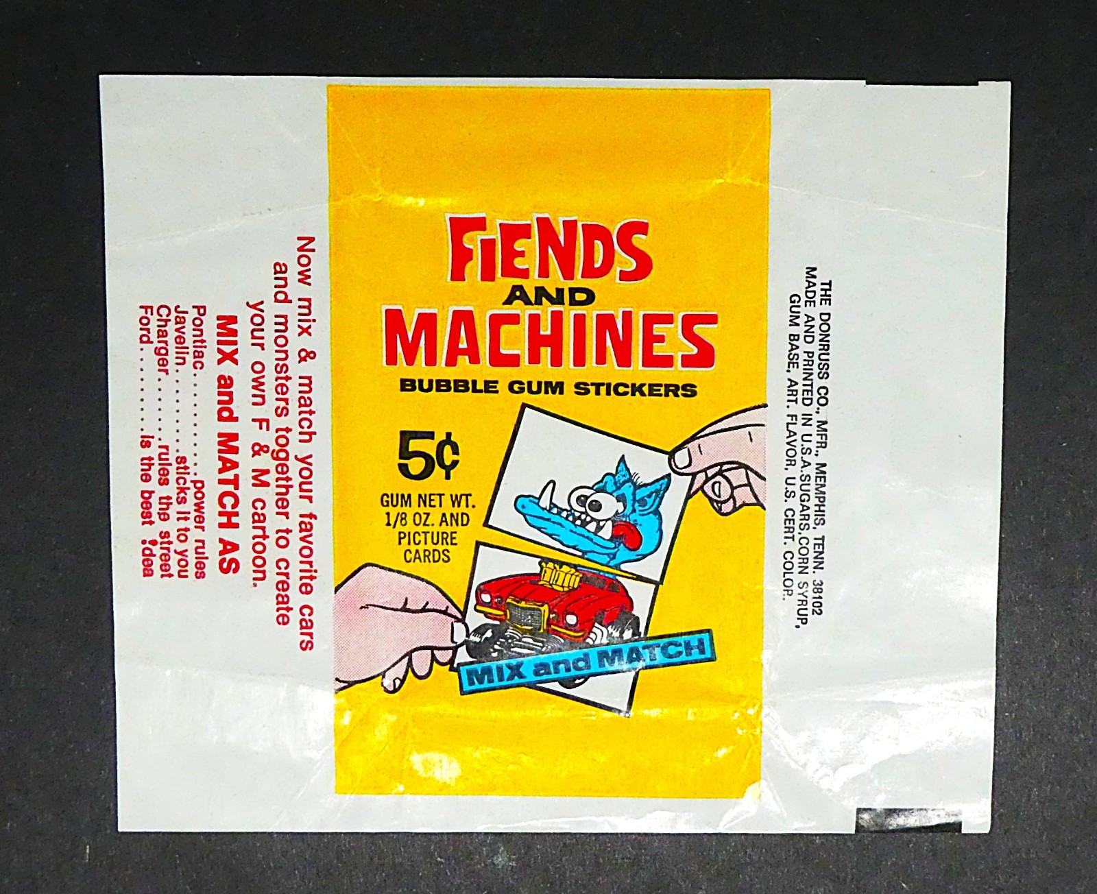 1970 ODD RODS FIENDS AND MACHINES GUM-STICKERS-CARDS WRAPPER  DONRUSS VERY NICE