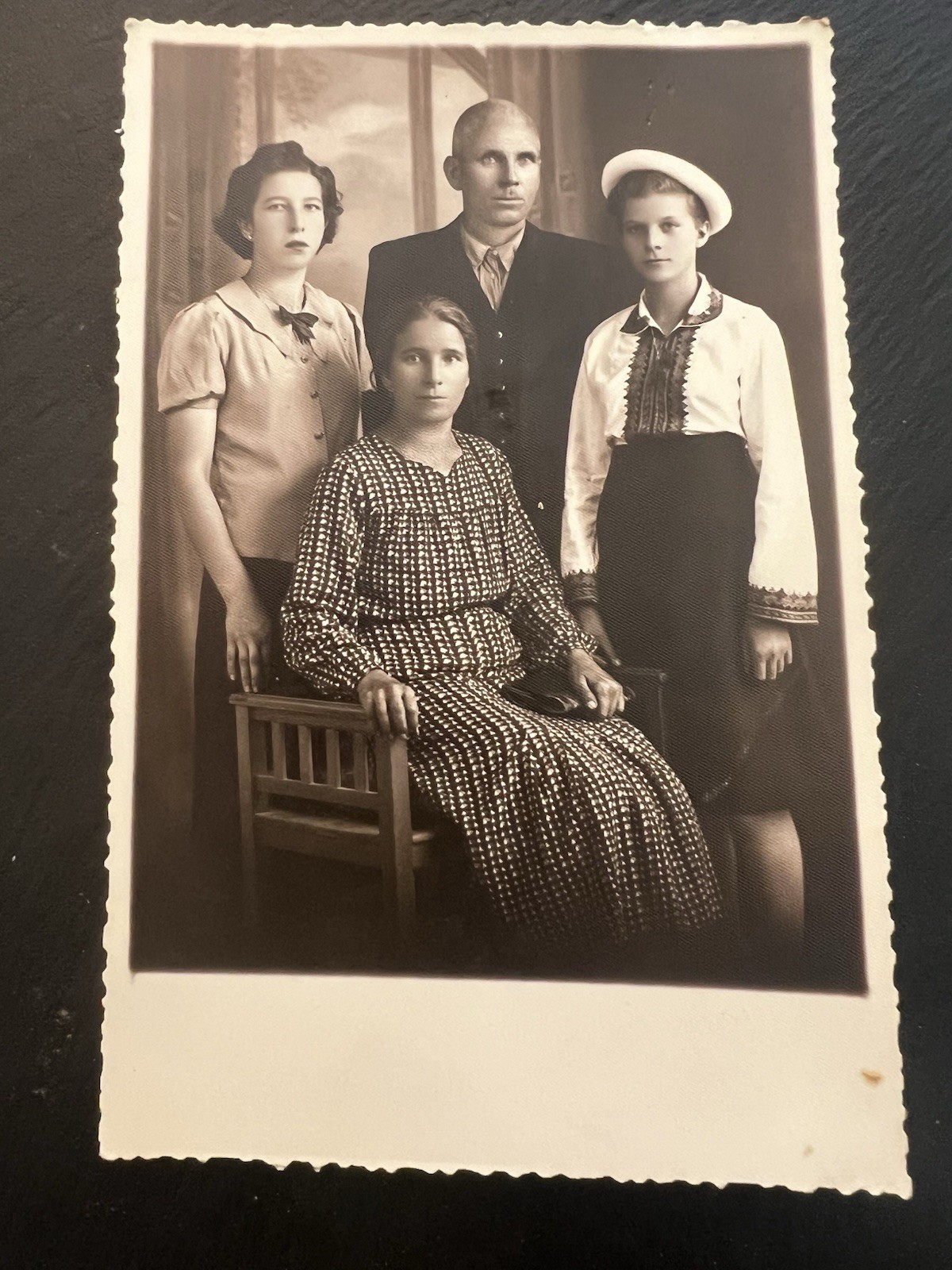 Vintage  1940s Pre WW2 Bulgarian Family Portrait Photo Postcard 