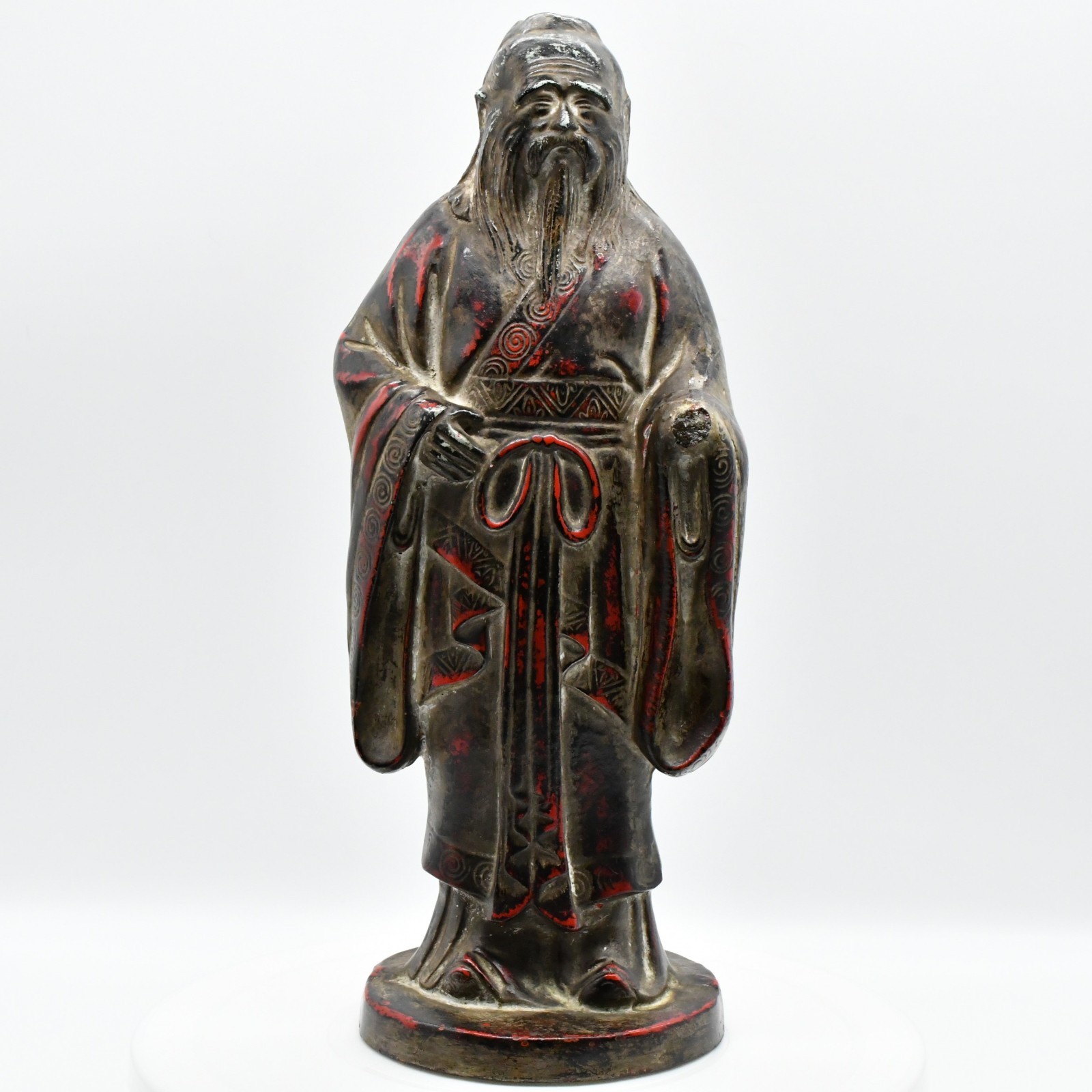 Vintage Toyo Japan Cast Iron Confucius Statue 14in Asian Figurine Doorstop