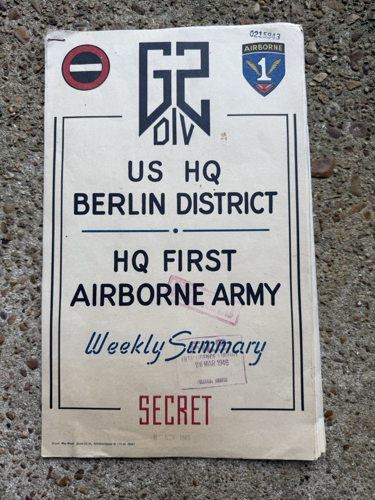 RARE WW2 Airborne 1st Army Secret Document Berlin Intelligence Summary Occupied RARE WW2 Airborne 1st Army Secret Document Berlin Intelligence Summary Occupied