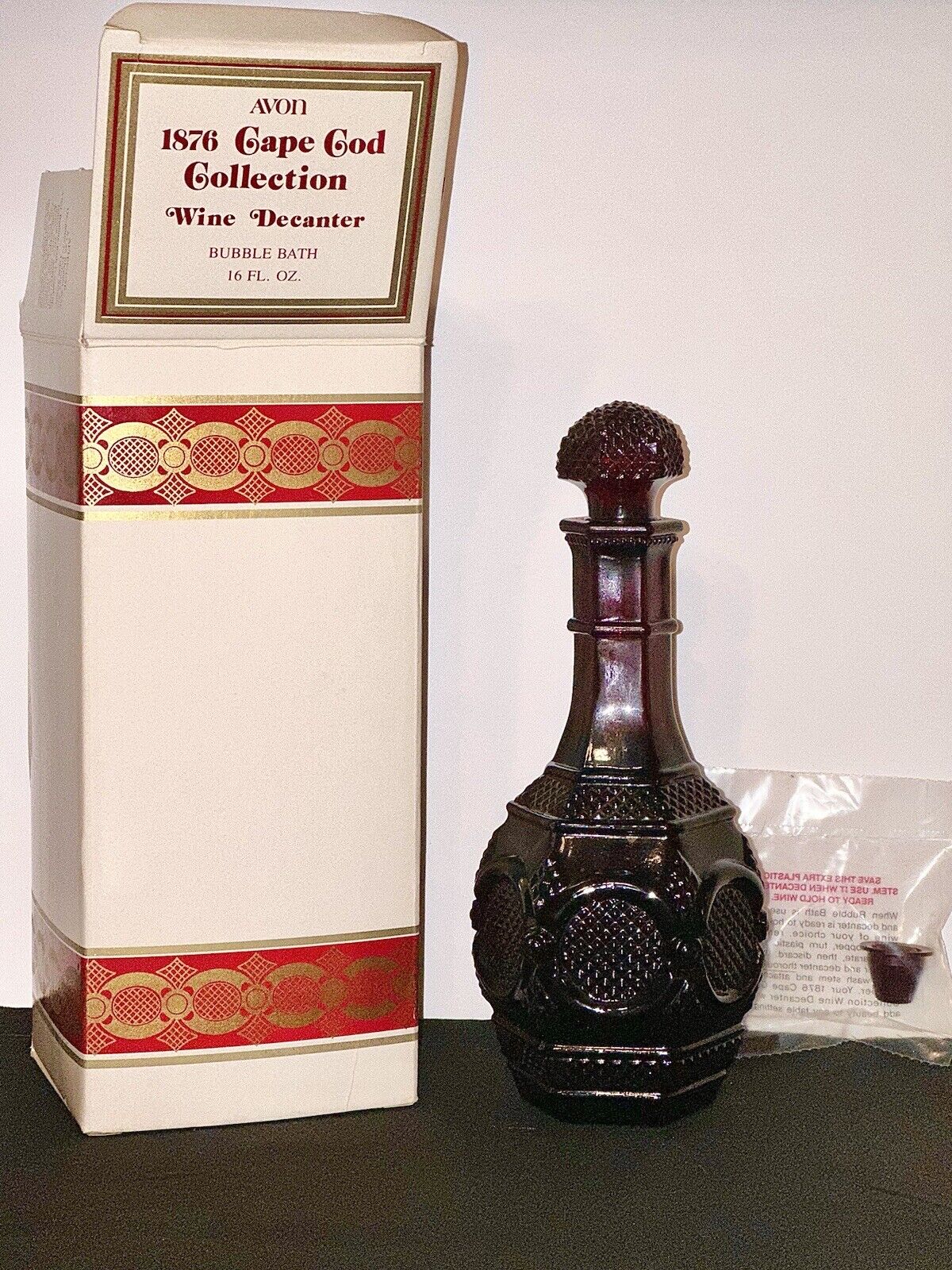 Vintage Avon 1876 Cape Cod Ruby Red Wine Decanter with Bubble Bath NIB