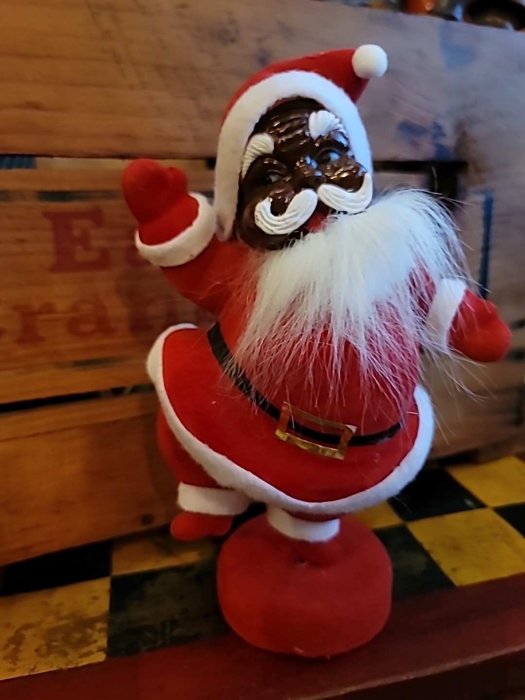 Christmas Dancing Santa Black Flocked Plastic RARE 1960s 9\ Christmas Dancing Santa Black Flocked Plastic RARE 1960s 9\