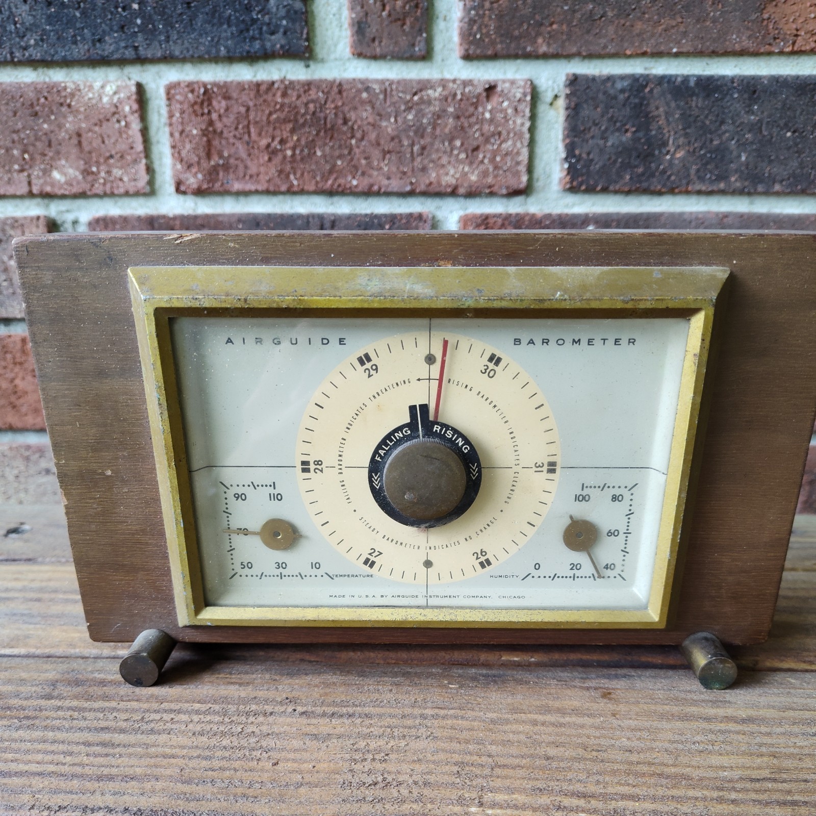 VTG. Wooden Airguide Weather Station Thermometer, Hygrometer, Barometer.