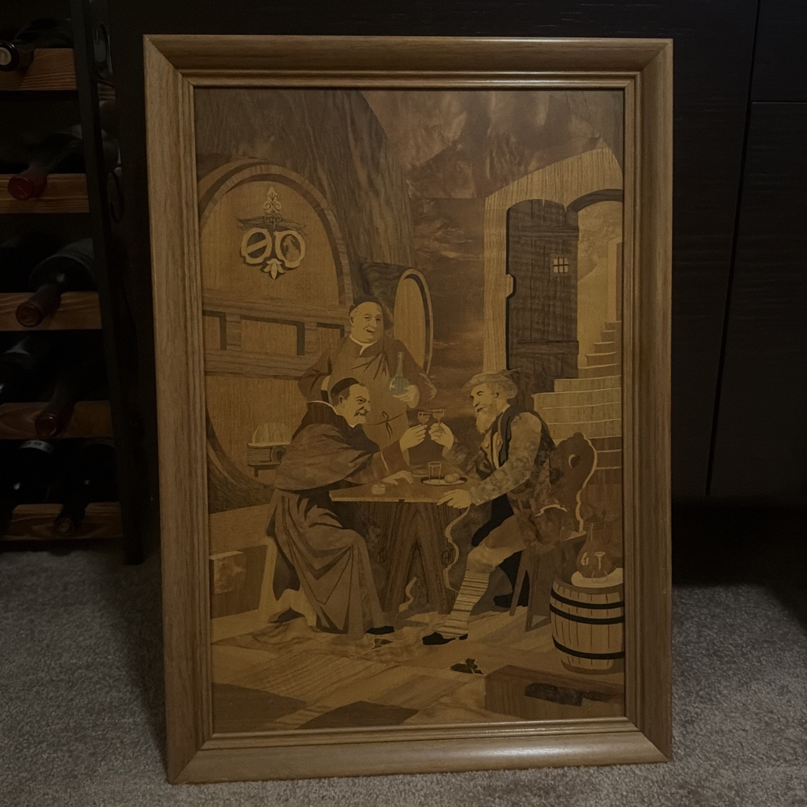Buchschmid Gretaux Marquetry Wood Inlay Panel Art Fast Friends 25x 17.5 in