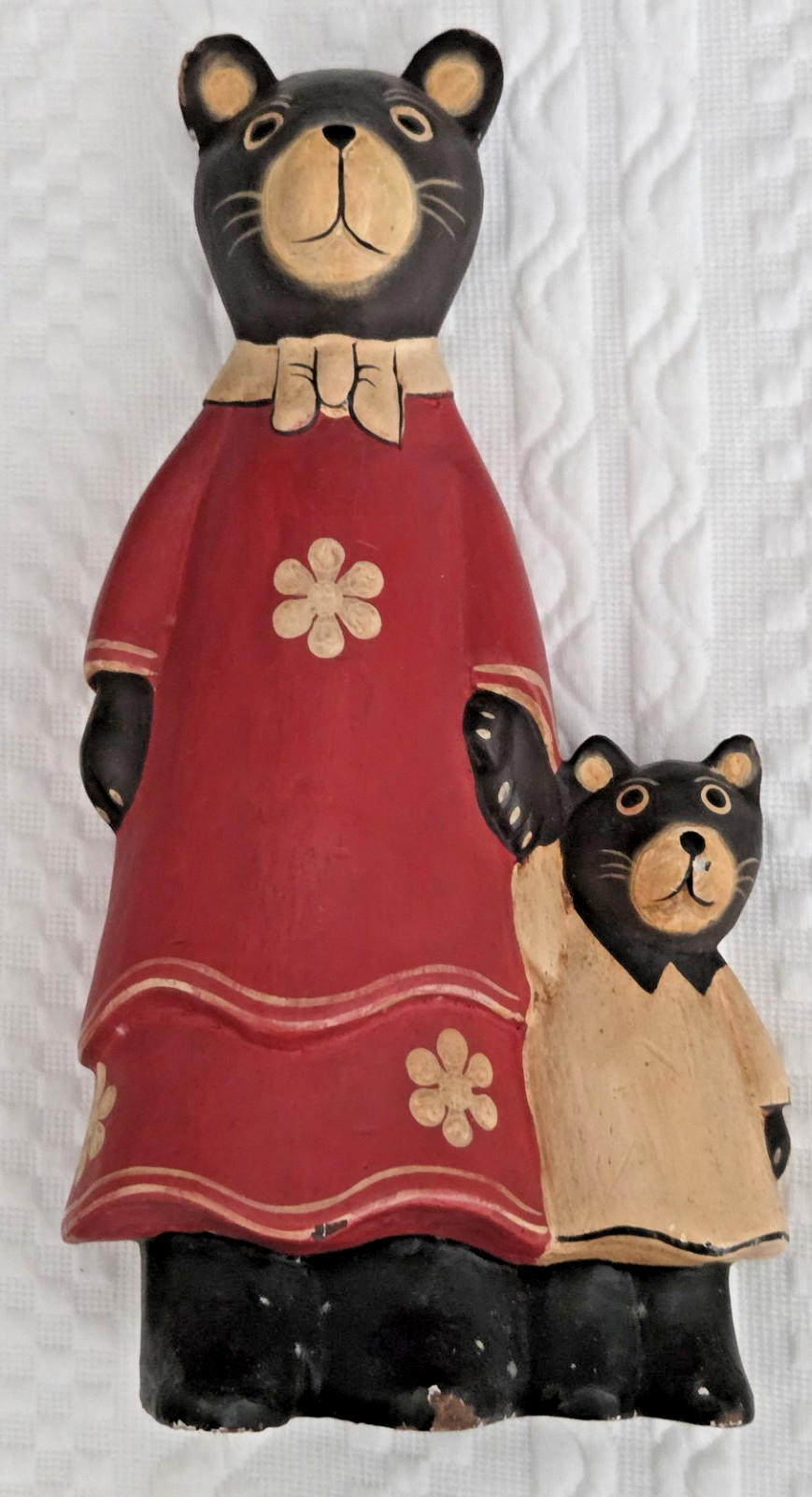 VTG Hand‑Carved Indonesian Momma & Baby Bear Figurine – Folk Art Wood Decor