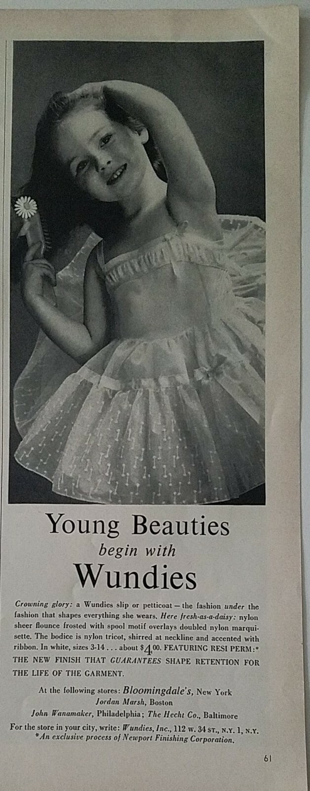 1957 young Beauties begin little girls WUNDIES SLIP vintage lingerie fashion ad