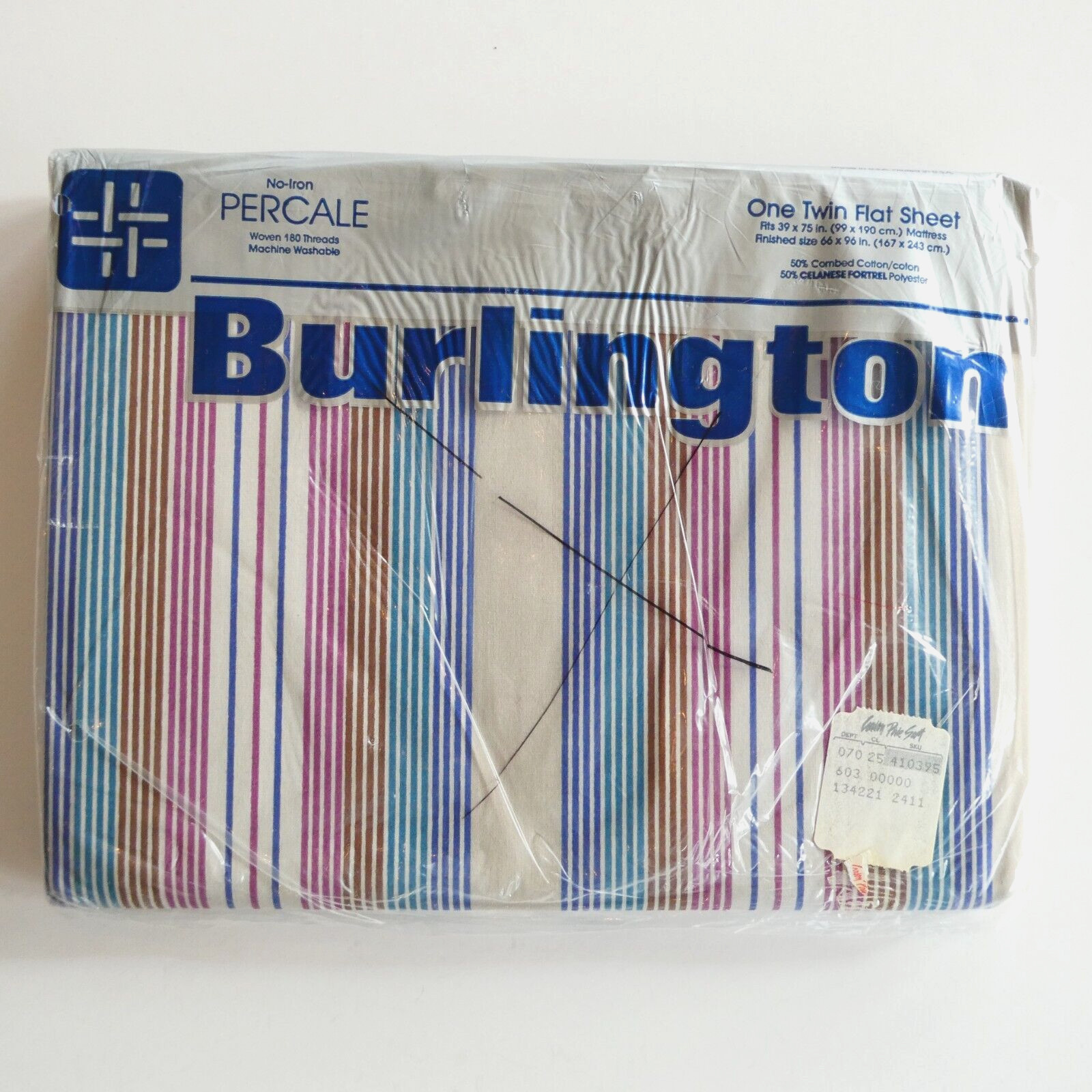 Vtg Burlington Percale No Iron Twin Fitted Sheet NIP Fine Line Stripes USA Vtg Burlington Percale No Iron Twin Fitted Sheet NIP Fine Line Stripes USA