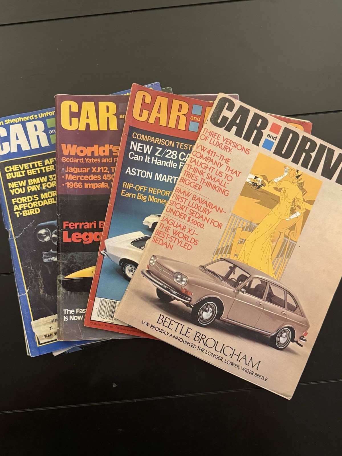 Vintage Car and Driver Magazine Lot 4 1971, 1976, 1977 Ferrari Camaro Trans AM