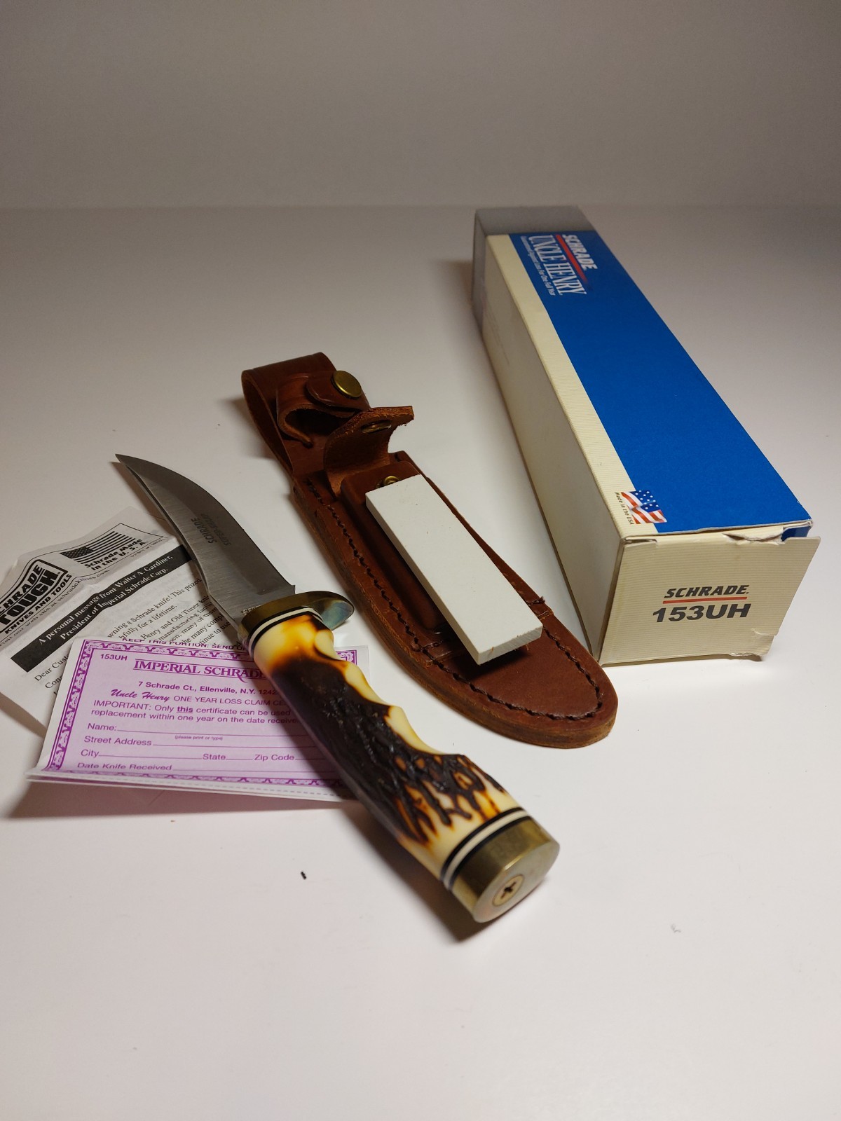 Schrade Uncle Henry 153UH Vintage Golden Spike Hunting Knife w/ Sheath NOS Schrade Uncle Henry 153UH Vintage Golden Spike Hunting Knife w/ Sheath NOS