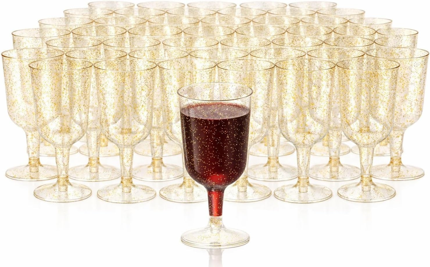 50 Gold Glitter Plastic Wine Glasses for Weddings, Birthdays, Bridal Shower & Pa 50 Gold Glitter Plastic Wine Glasses for Weddings, Birthdays, Bridal Shower & Pa
