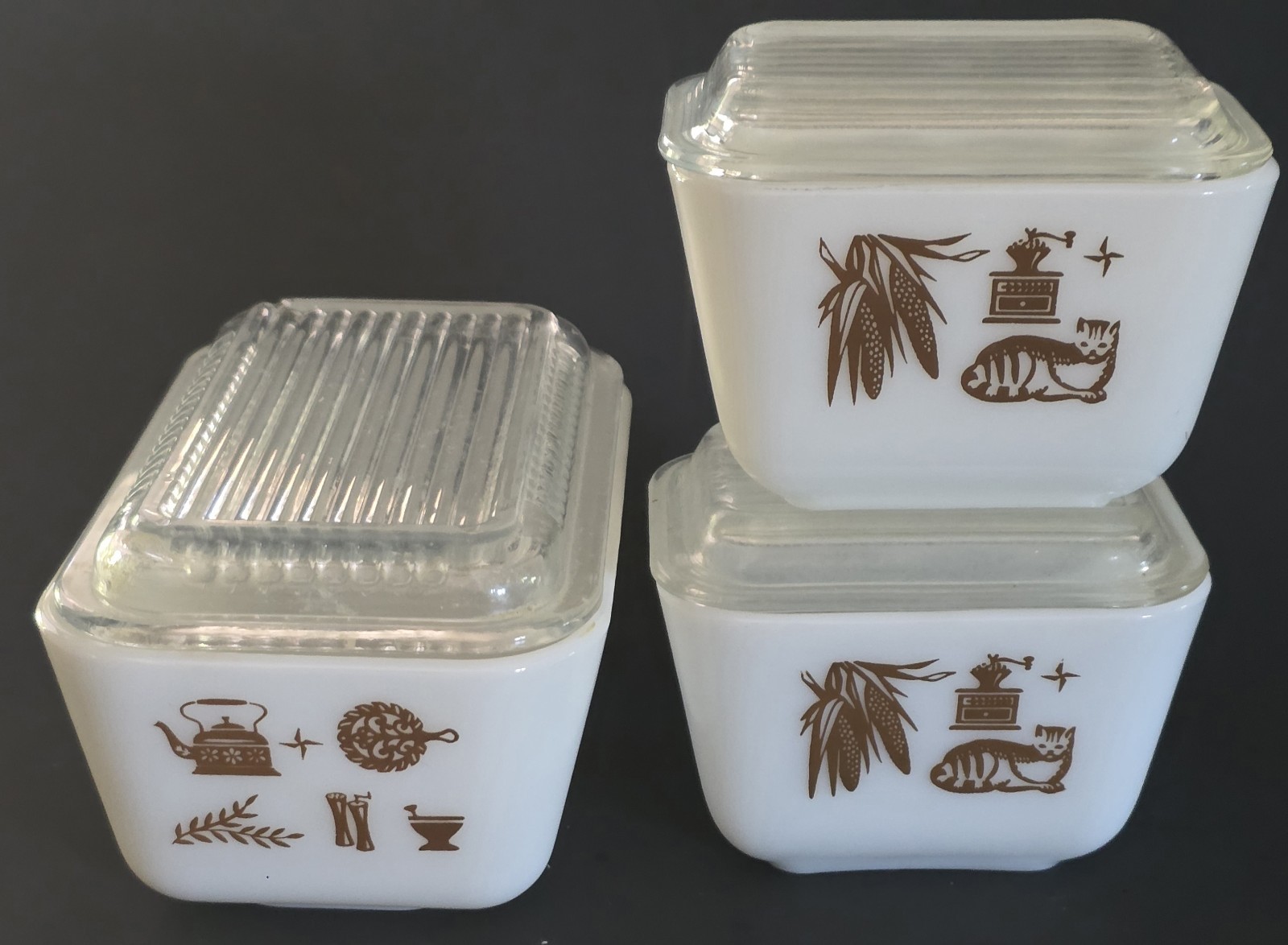 Vtg Pyrex Early American Refrigerator Dish Set with Lids 501- 502 *read Vtg Pyrex Early American Refrigerator Dish Set with Lids 501- 502 *read