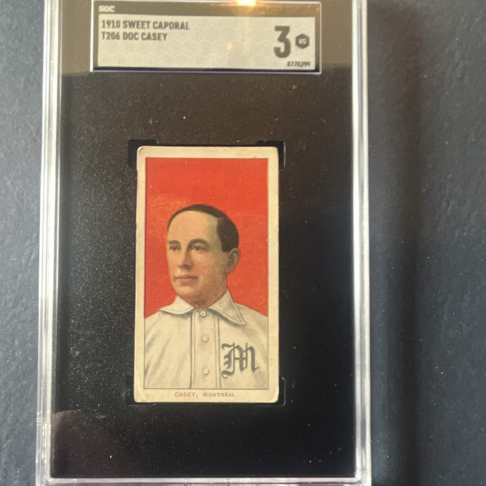1910 Sweet Caporal T206 Doc Casey Montreal Tobacco Baseball Card SGC 3 VG 1910 Sweet Caporal T206 Doc Casey Montreal Tobacco Baseball Card SGC 3 VG