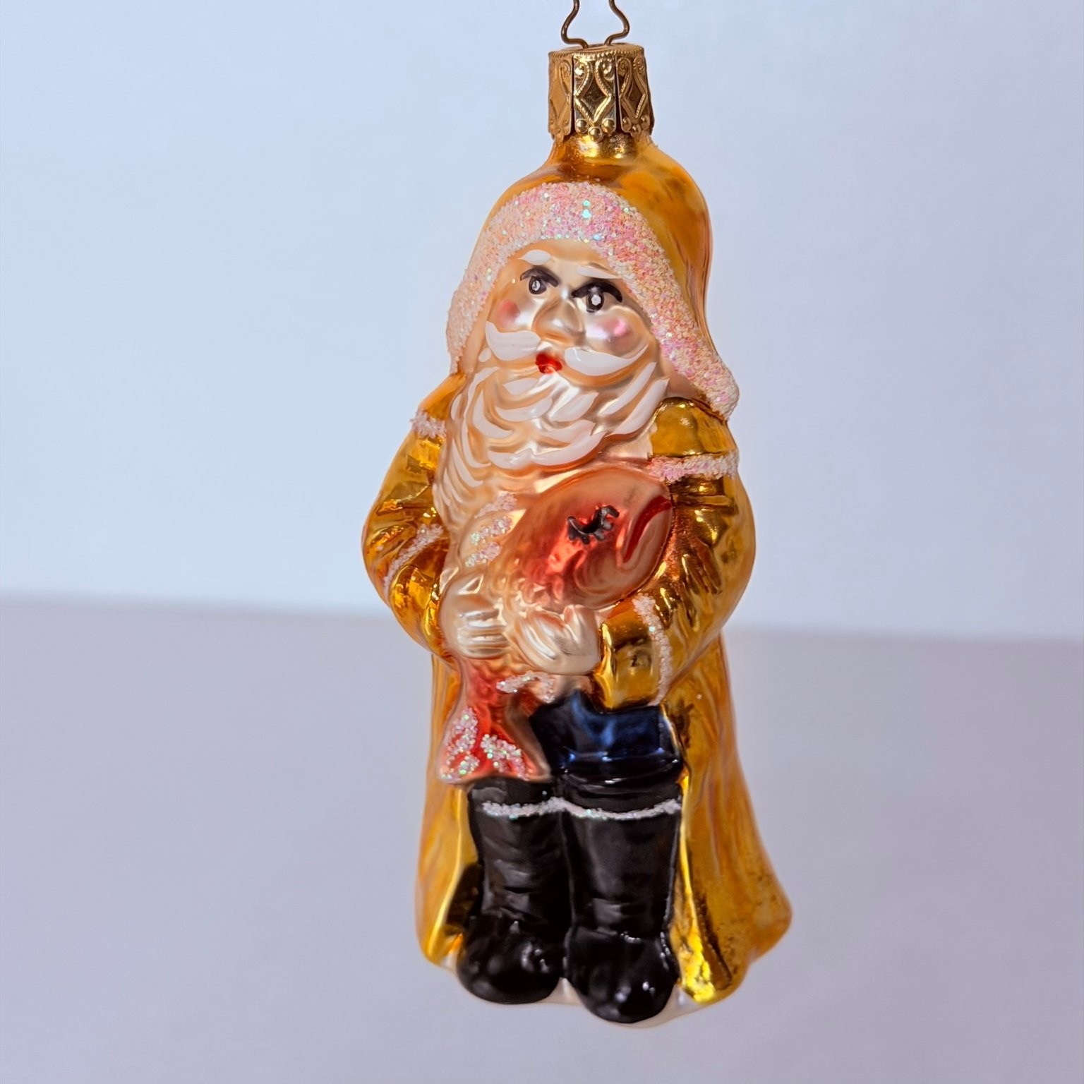 Komozja Family Fisherman Santa Glass Ornament Germany Vtg 5.5 Komozja Family Fisherman Santa Glass Ornament Germany Vtg 5.5