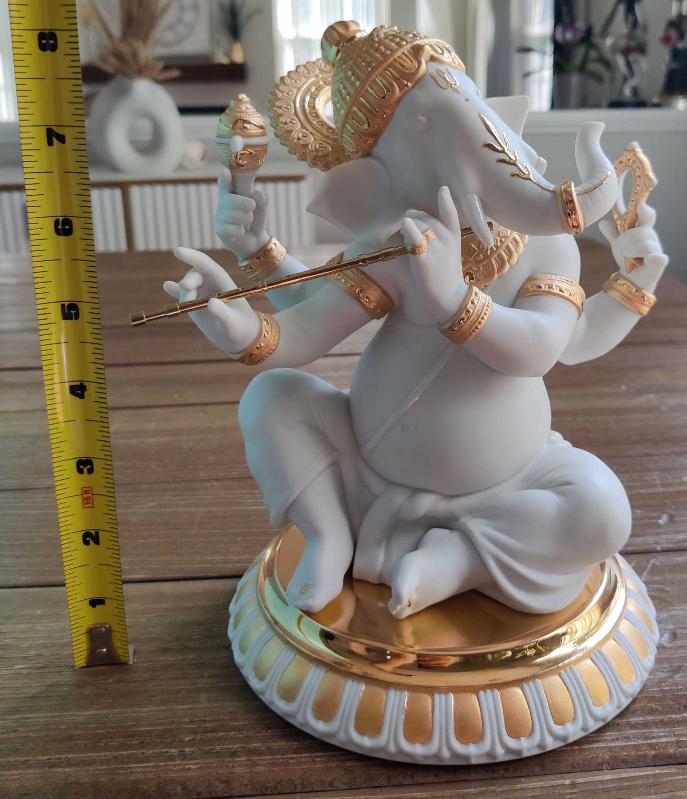 Very Rare Lladro Bansuri Ganesha Golden Figurine