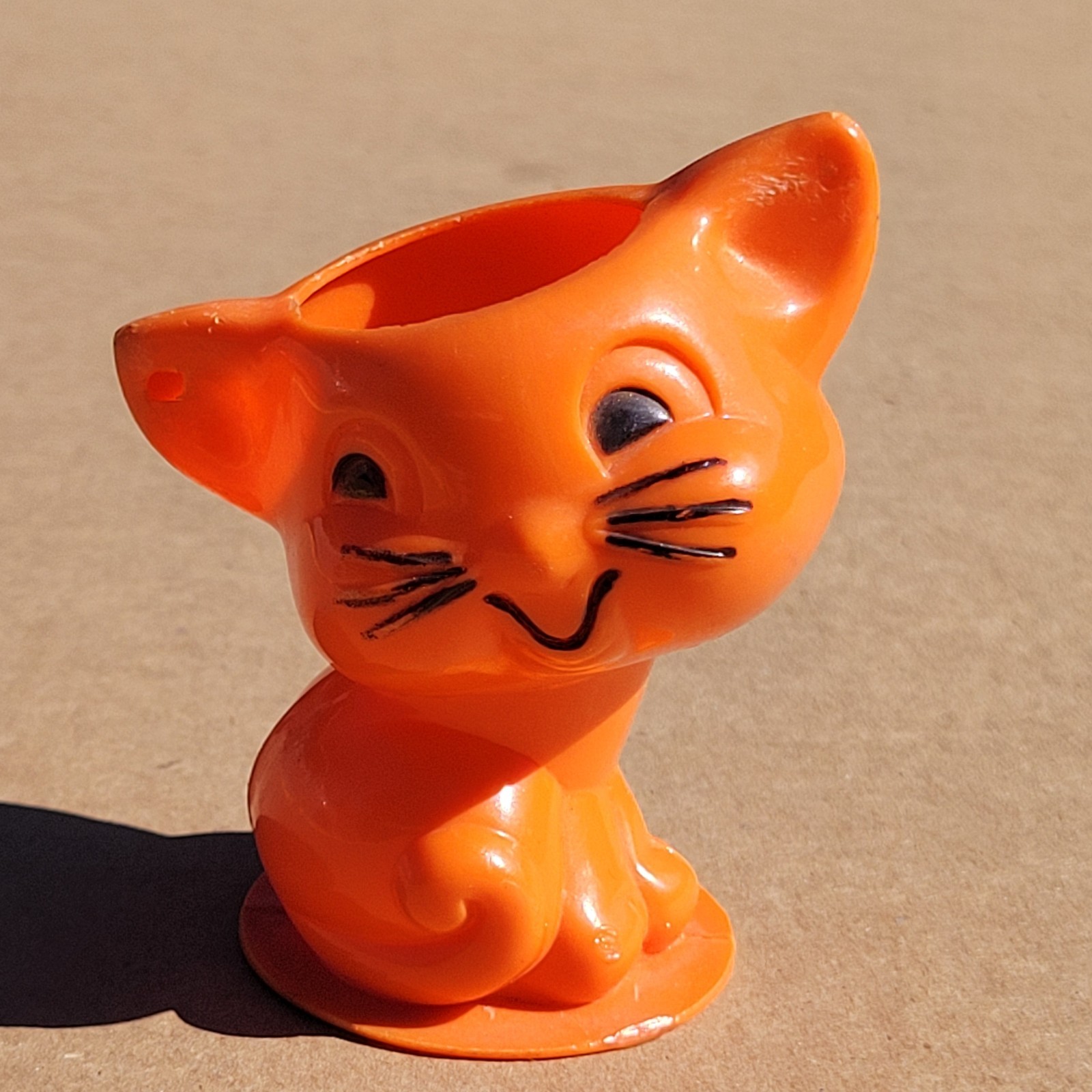 Vintage Orange Plastic Rosen Rosbro Halloween Cute Kitty Cat Candy Container