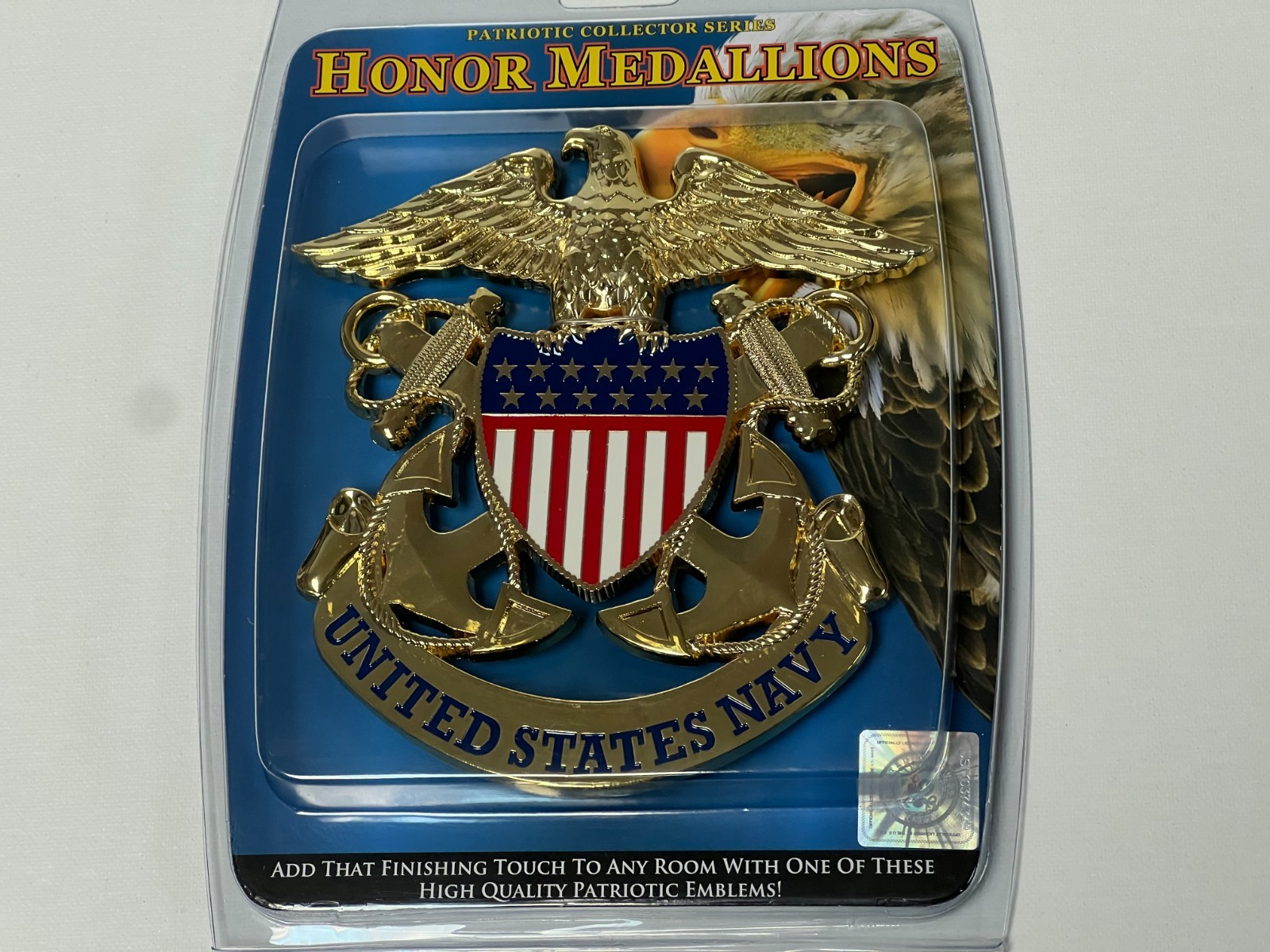 US NAVY METAL HONOR MEDALLION W/MOUNTING HARDWARE MEASURES 6 1/4 X 5 1/2 INCHES US NAVY METAL HONOR MEDALLION W/MOUNTING HARDWARE MEASURES 6 1/4 X 5 1/2 INCHES