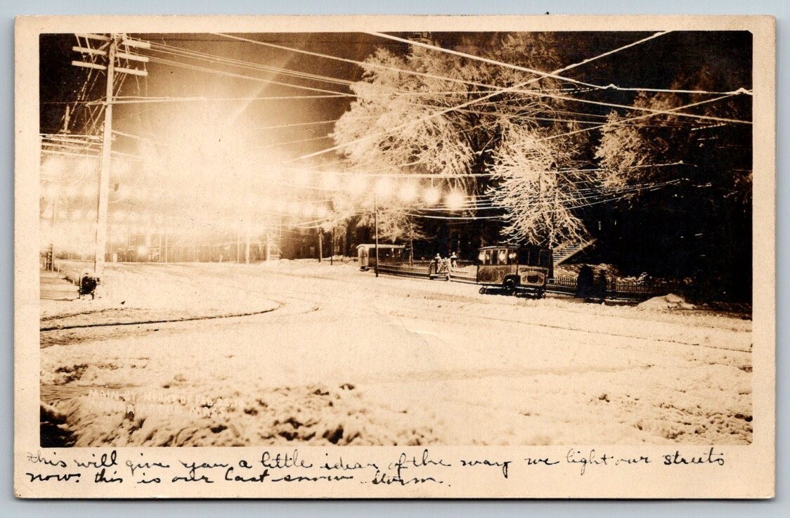 1910 RPPC Northampton Massachusetts Snow Storm With Trolley Postcard 1910 RPPC Northampton Massachusetts Snow Storm With Trolley Postcard