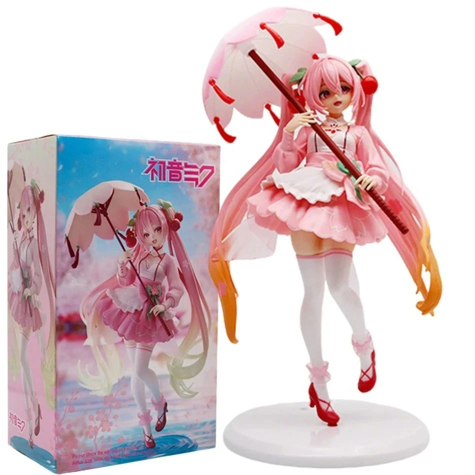 19-23cm Hatsune Miku Sakura Ver Anime Figure Hoodie Umbrella Desktop Toy 2026