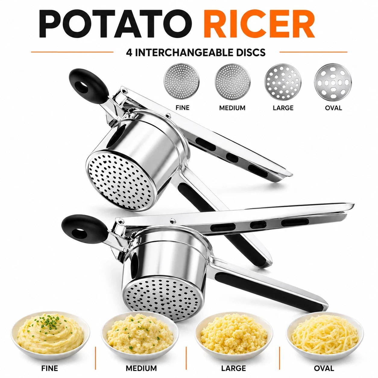 Large 15oz Potato Ricer for Mashed Potatoes, Stainless Steel Press Masher Large 15oz Potato Ricer for Mashed Potatoes, Stainless Steel Press Masher