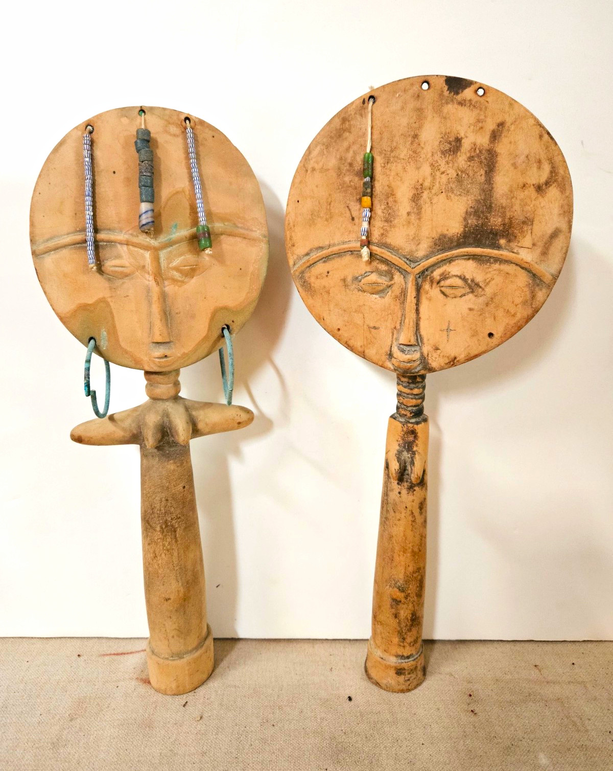 Pair of Akua'ba Fertility  Figures.  Assante  , Ghana. Pre 1950's.