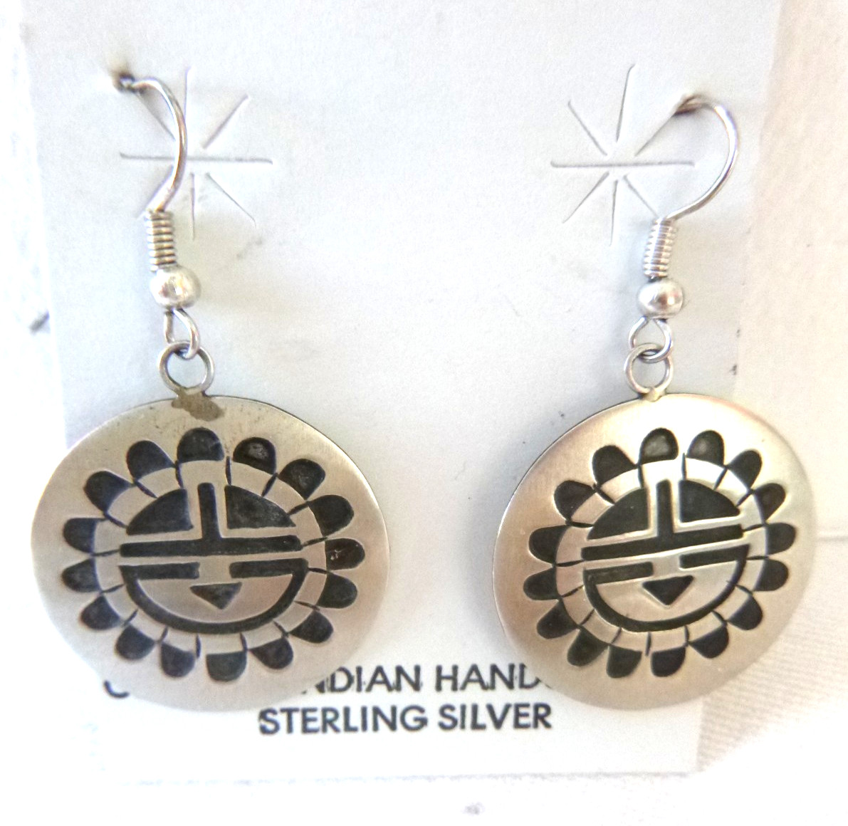 Navajo Stanley Gene SunFace Overlay Style Dangle Earrings 925 Sterling Silver Navajo Stanley Gene SunFace Overlay Style Dangle Earrings 925 Sterling Silver
