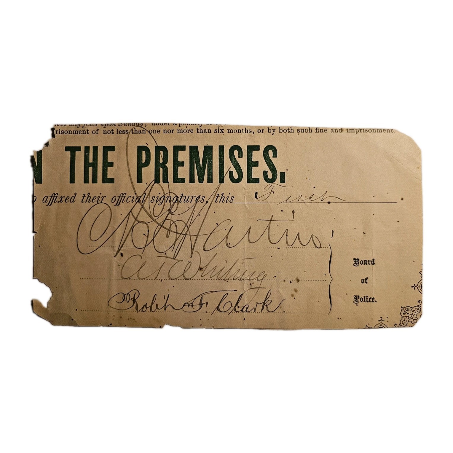 1895 Boston Liquor License Signed Augustus P Martin Mayor Civil War Gettysburg