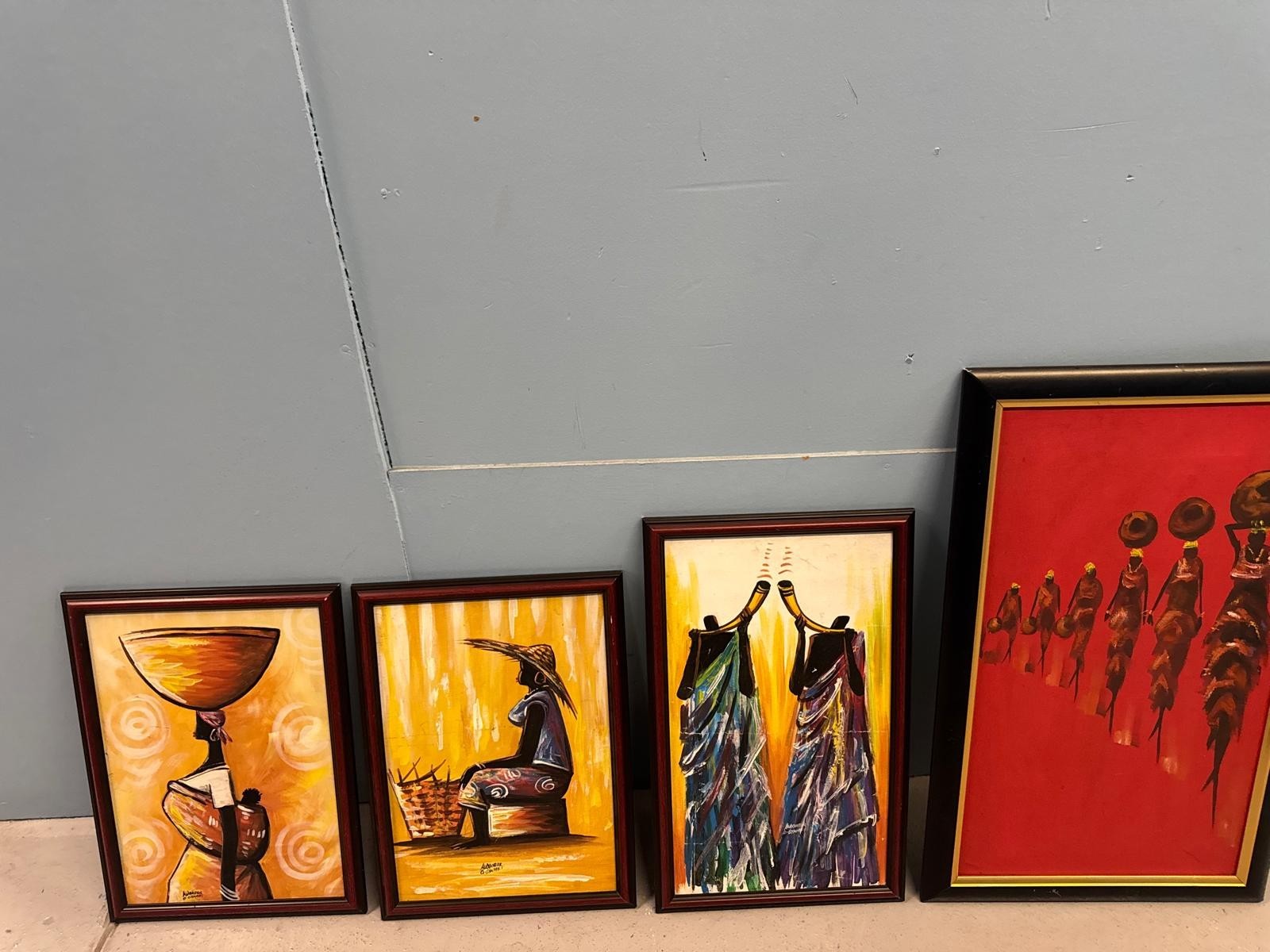 ALEXANDER GYAMFI VINTAGE AFRICAN ART LOT 4 PAINTINGS SIGNED FOLK ART WOMEN ALEXANDER GYAMFI VINTAGE AFRICAN ART LOT 4 PAINTINGS SIGNED FOLK ART WOMEN