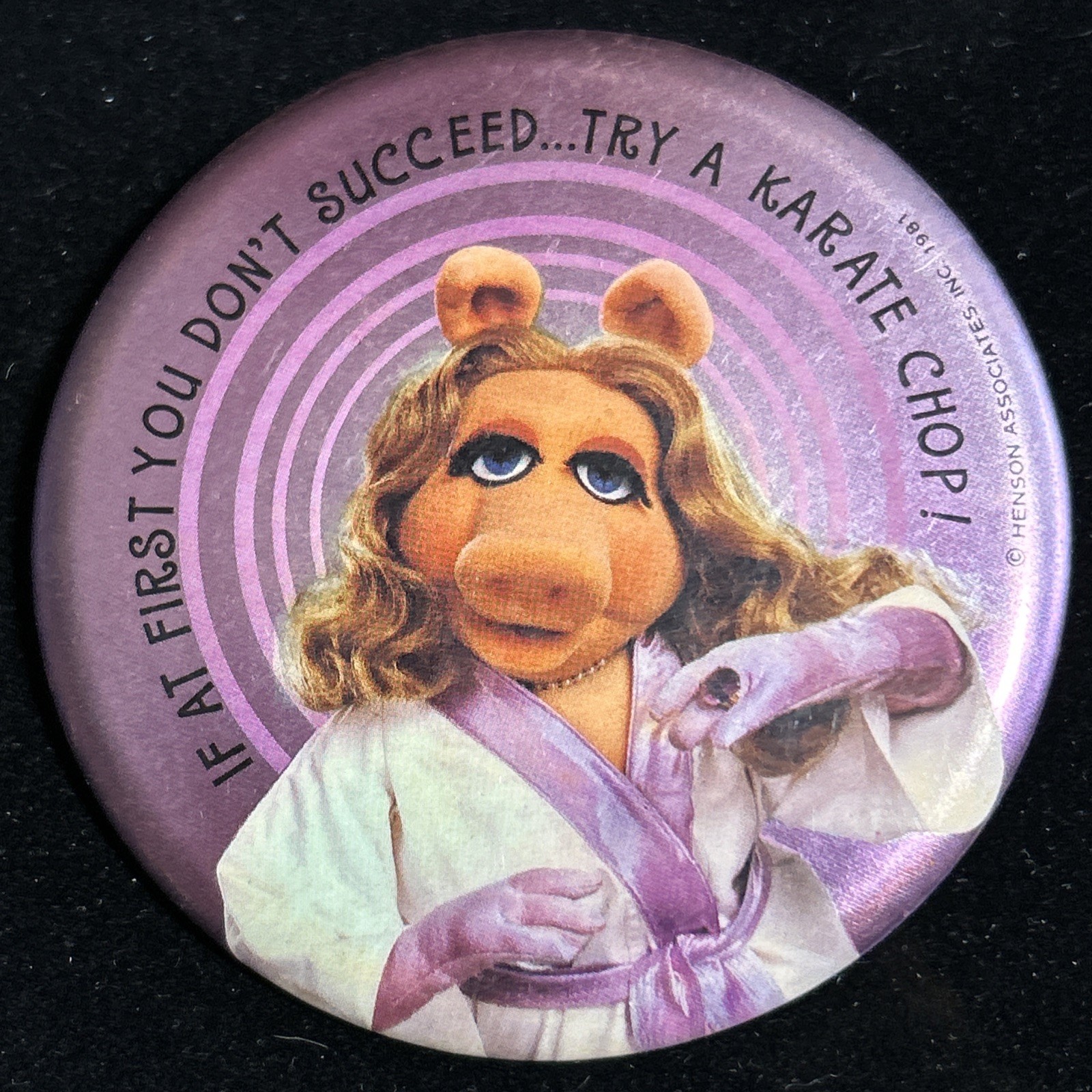 Vintage 1981 Miss Piggy Pinback Button Henson If Don't Succeed Try A Karate Chop Vintage 1981 Miss Piggy Pinback Button Henson If Don't Succeed Try A Karate Chop
