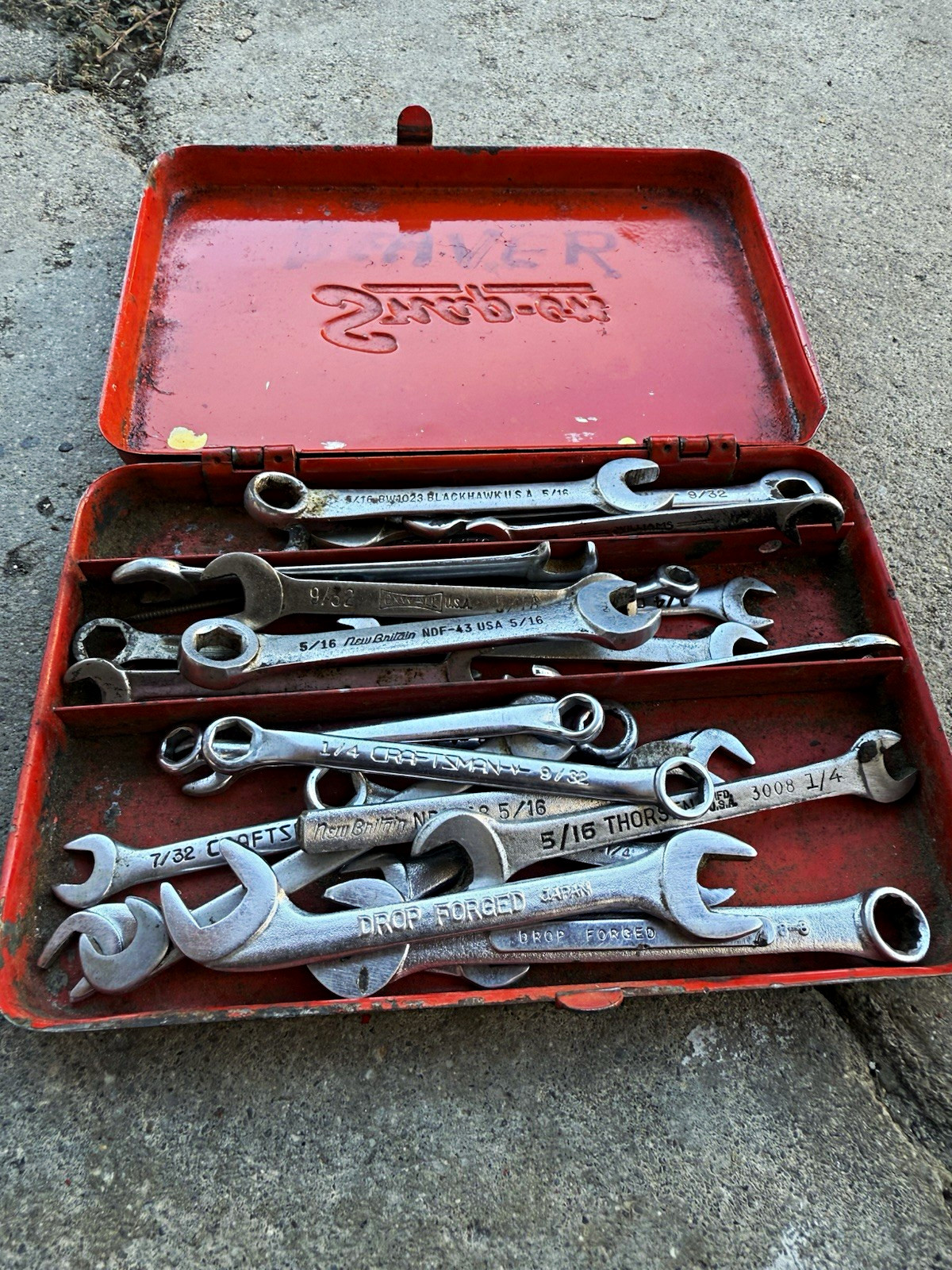 Snap-on Vintage Red Metal Tool Box/Chest w/ Assorted Combination Wrenches