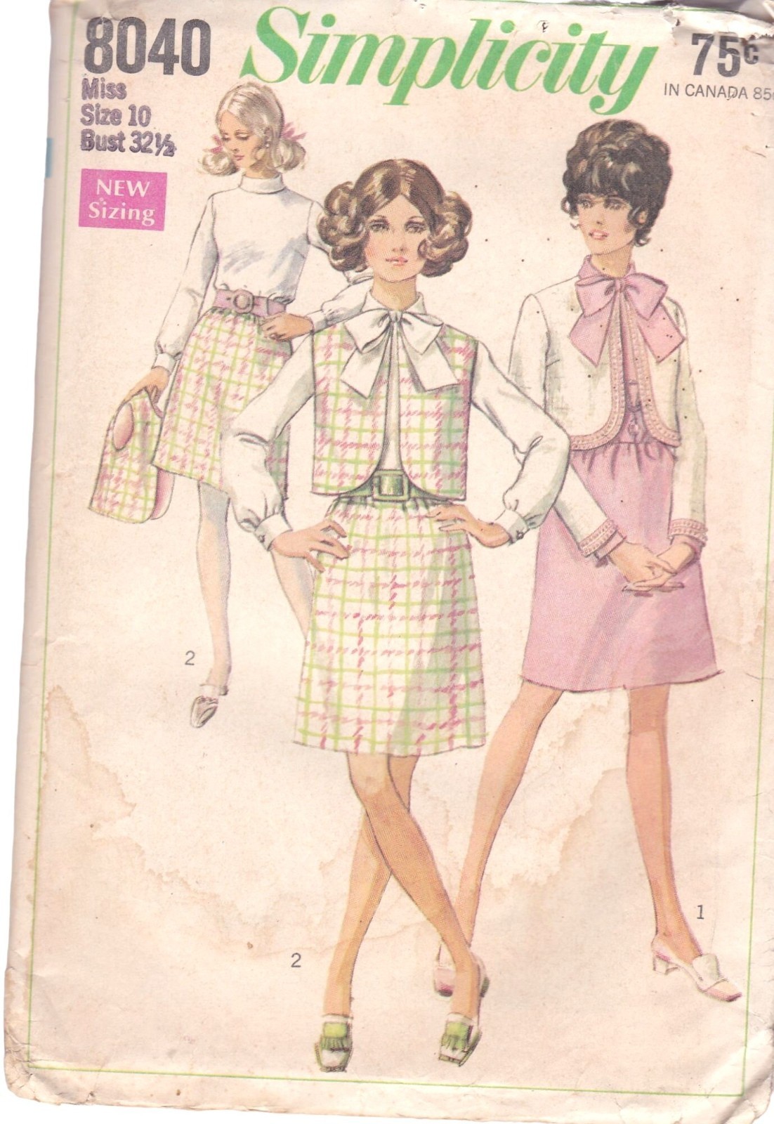 UNCUT Vintage Sewing PATTERN Simplicity 8040, Misses 1968 One Piece Dress Jacket