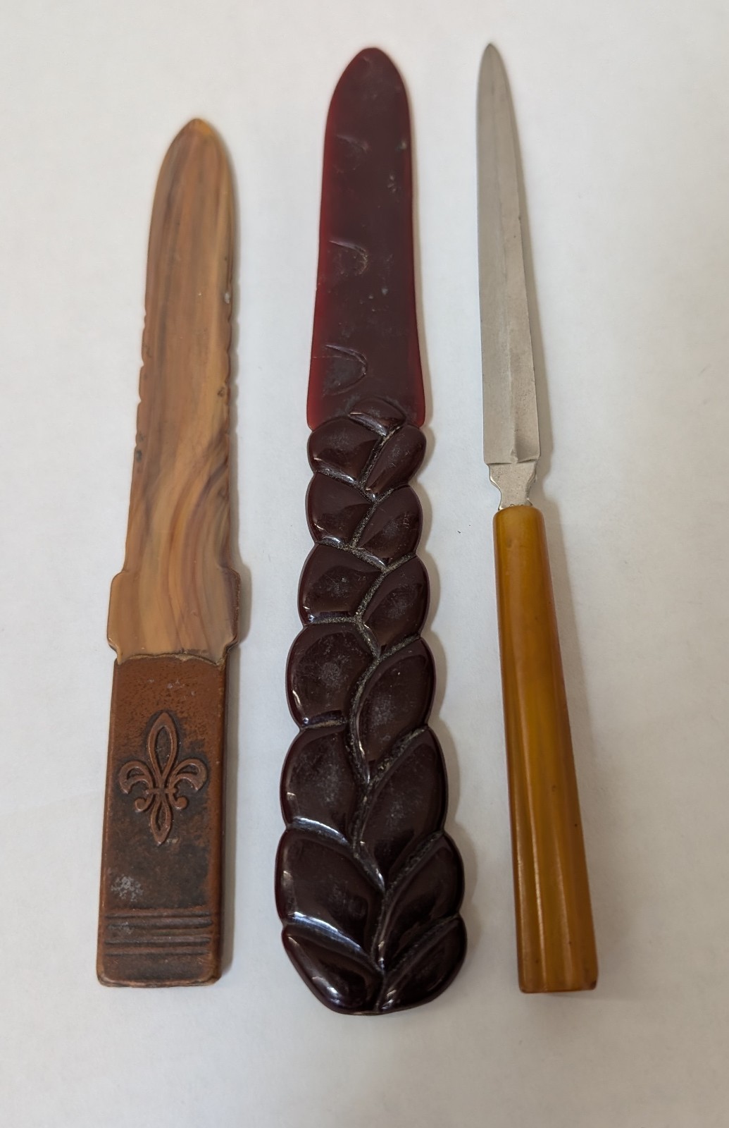 Vintage 3pc Lot Letter Openers MidCentury Art Deco Made USA Marbled Butterscotch