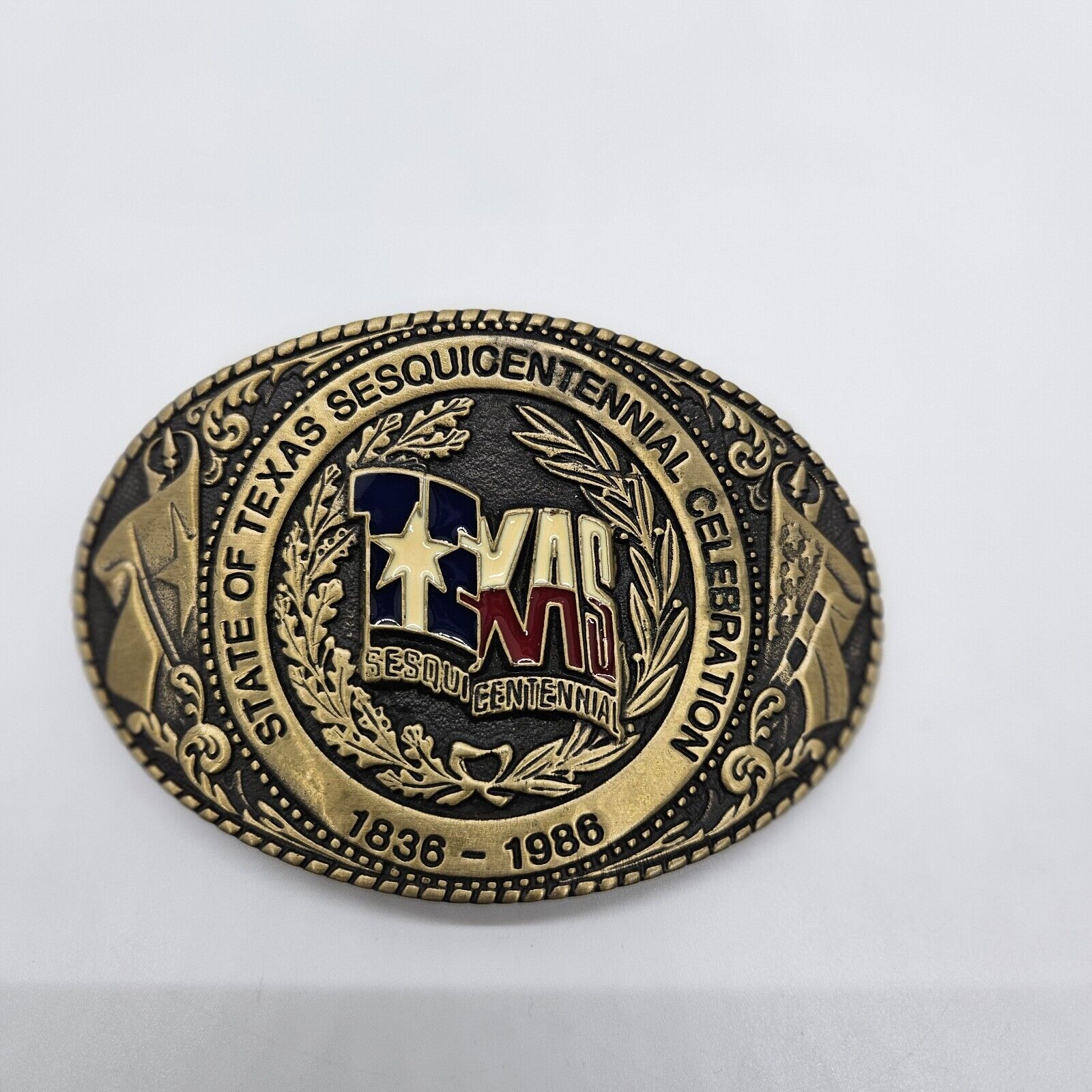 Vintage 1986 State Of Texas Sesquicentennial Celebration Solid Brass Belt Buckle
