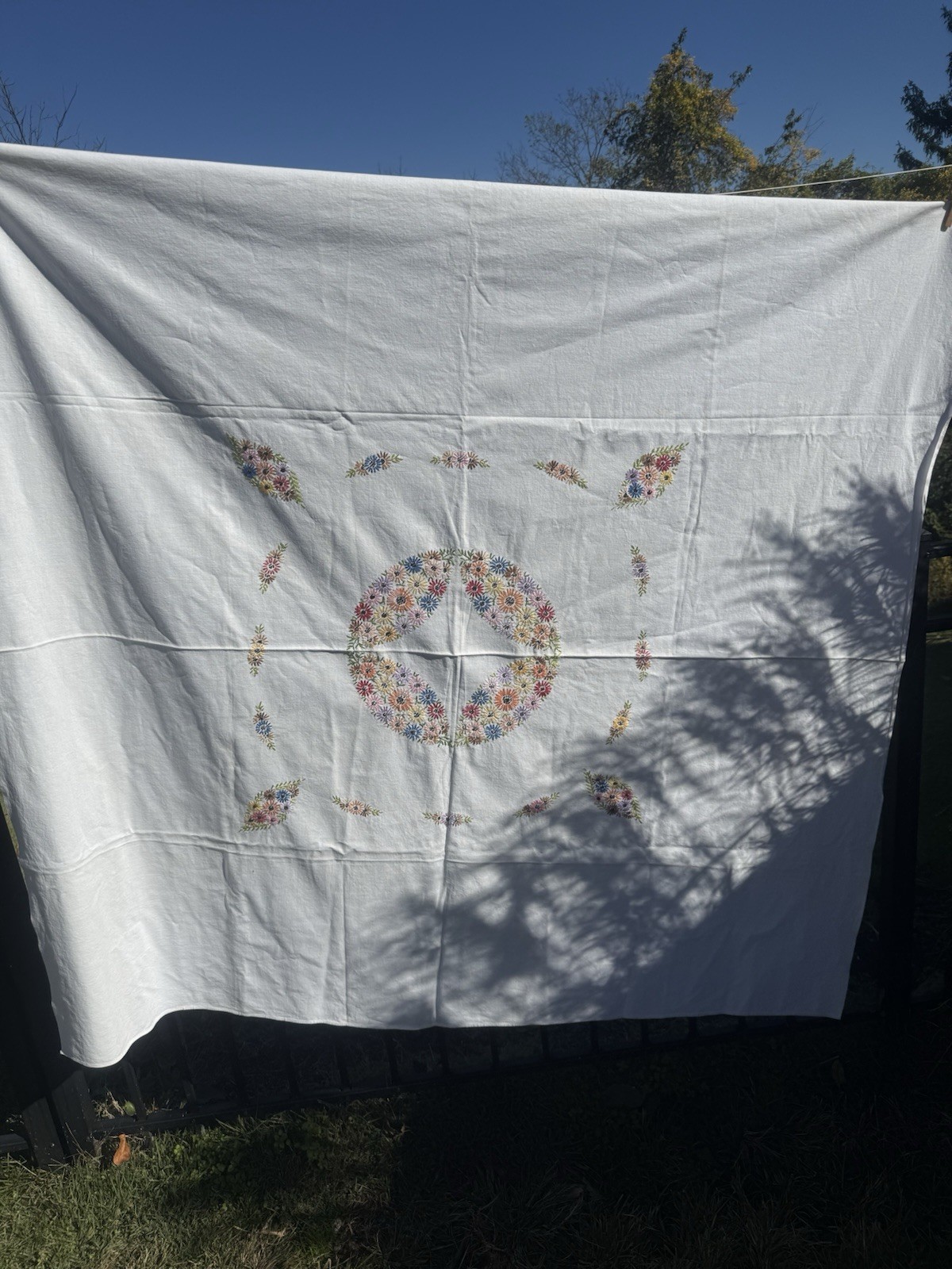 Beautiful Vintage Floral Embroidered Tablecloth 58 X 60 Beautiful Vintage Floral Embroidered Tablecloth 58 X 60